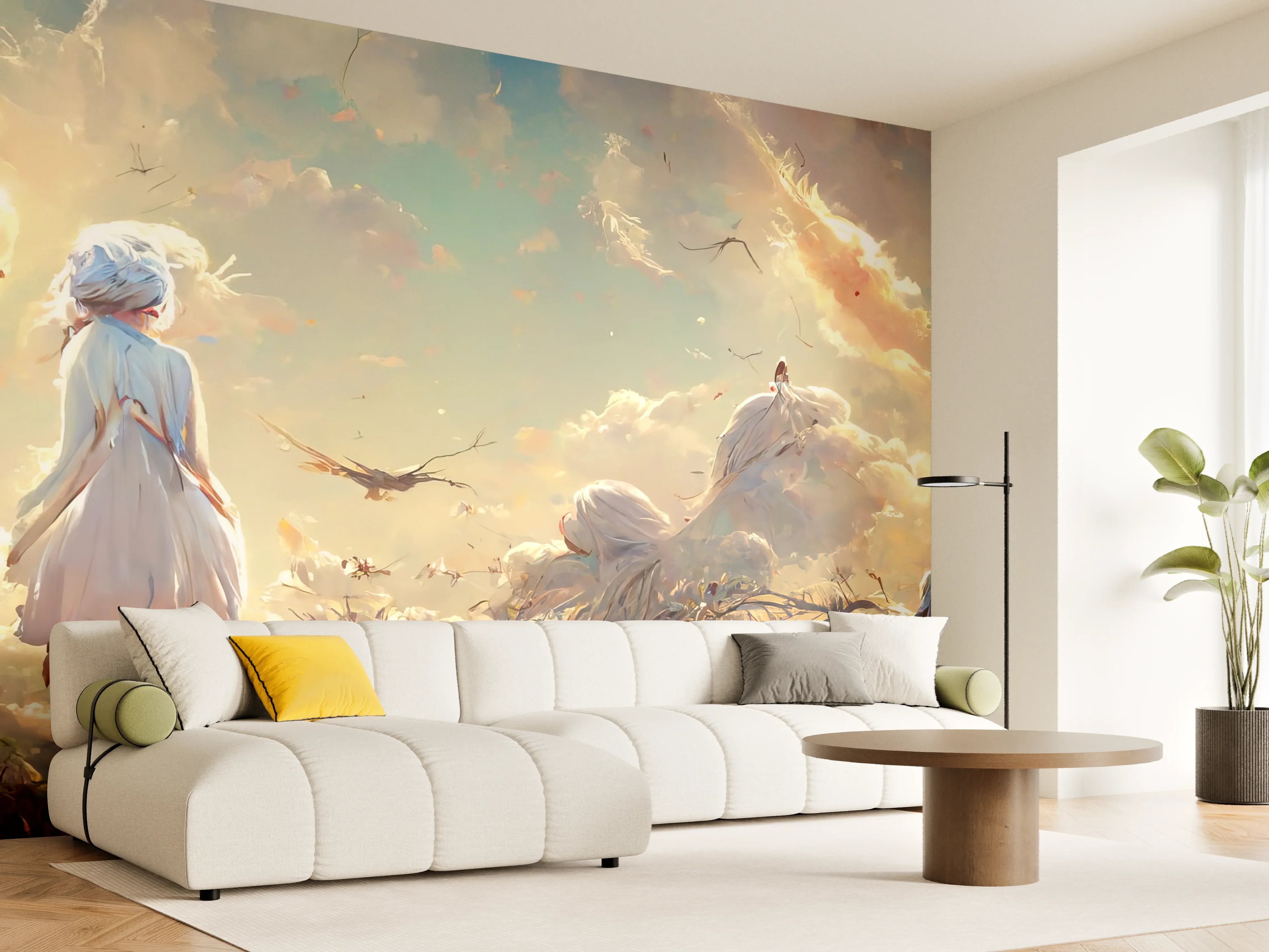 Wandverkleidung Wohnzimmer - Animierte Figuren bei Sonnenuntergang