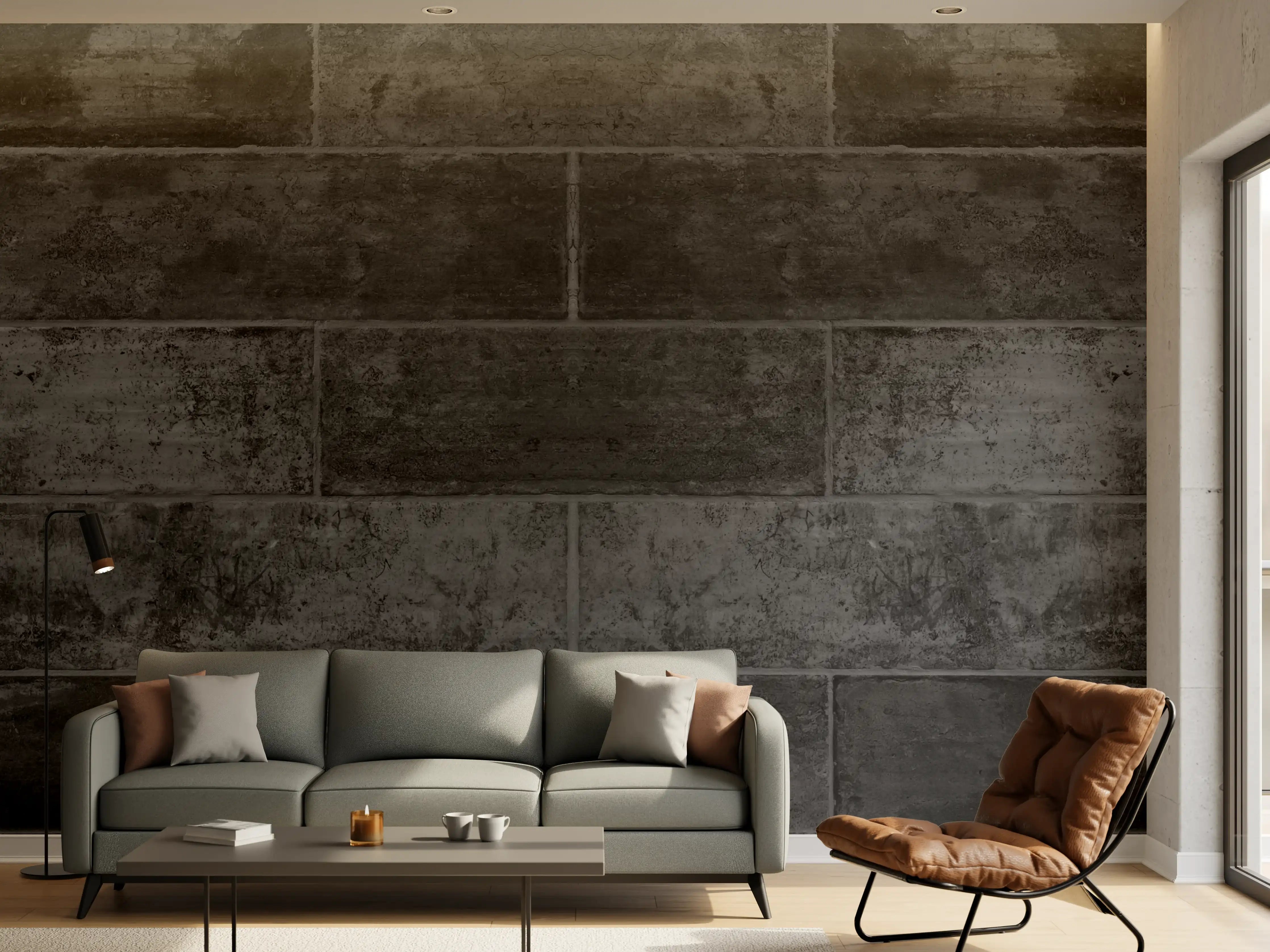 Wandverkleidung Wohnzimmer - Anthrazit beschädigte Zementmauer