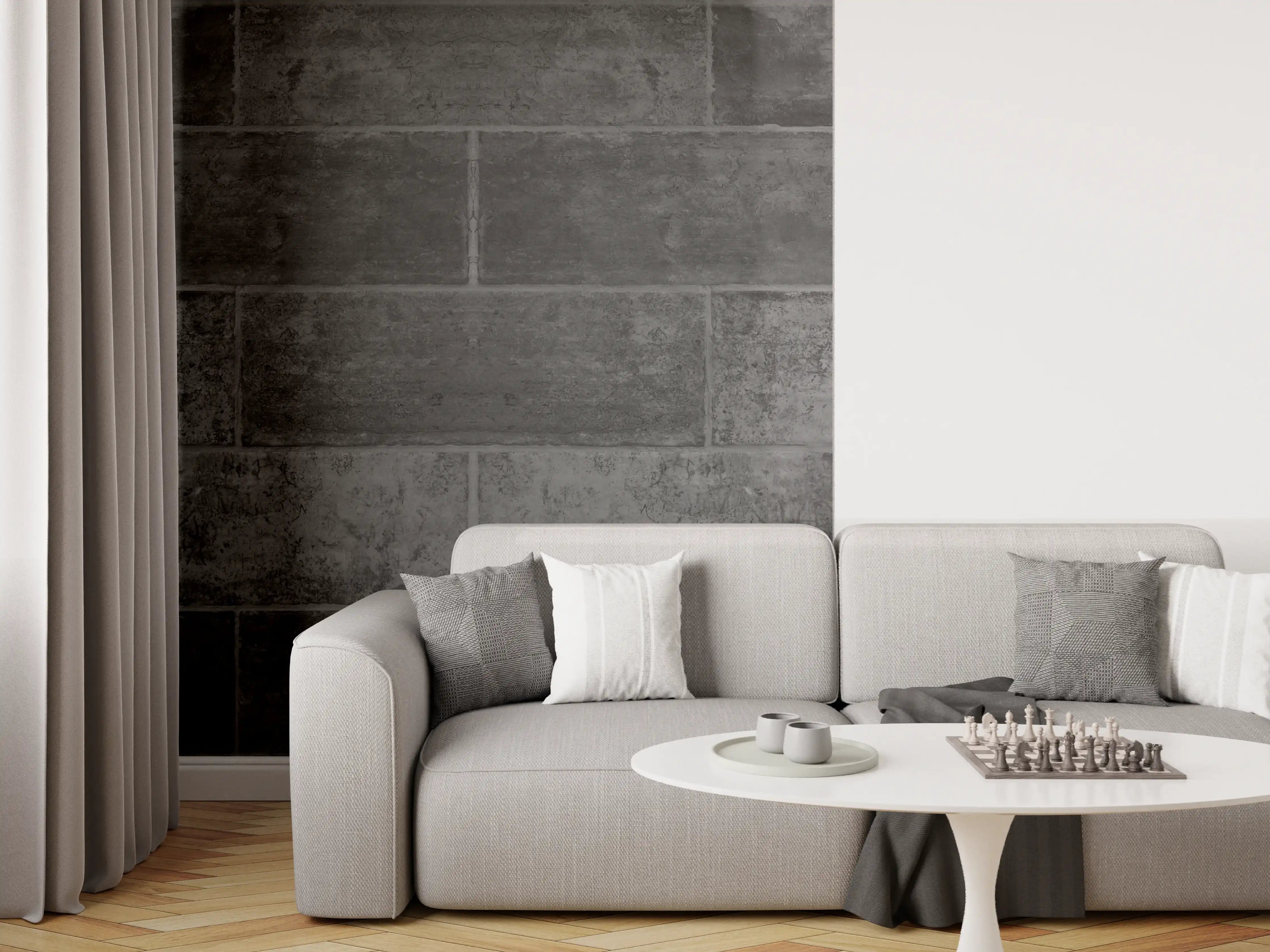 Wandverkleidung Wohnzimmer - Anthrazit beschädigte Zementmauer