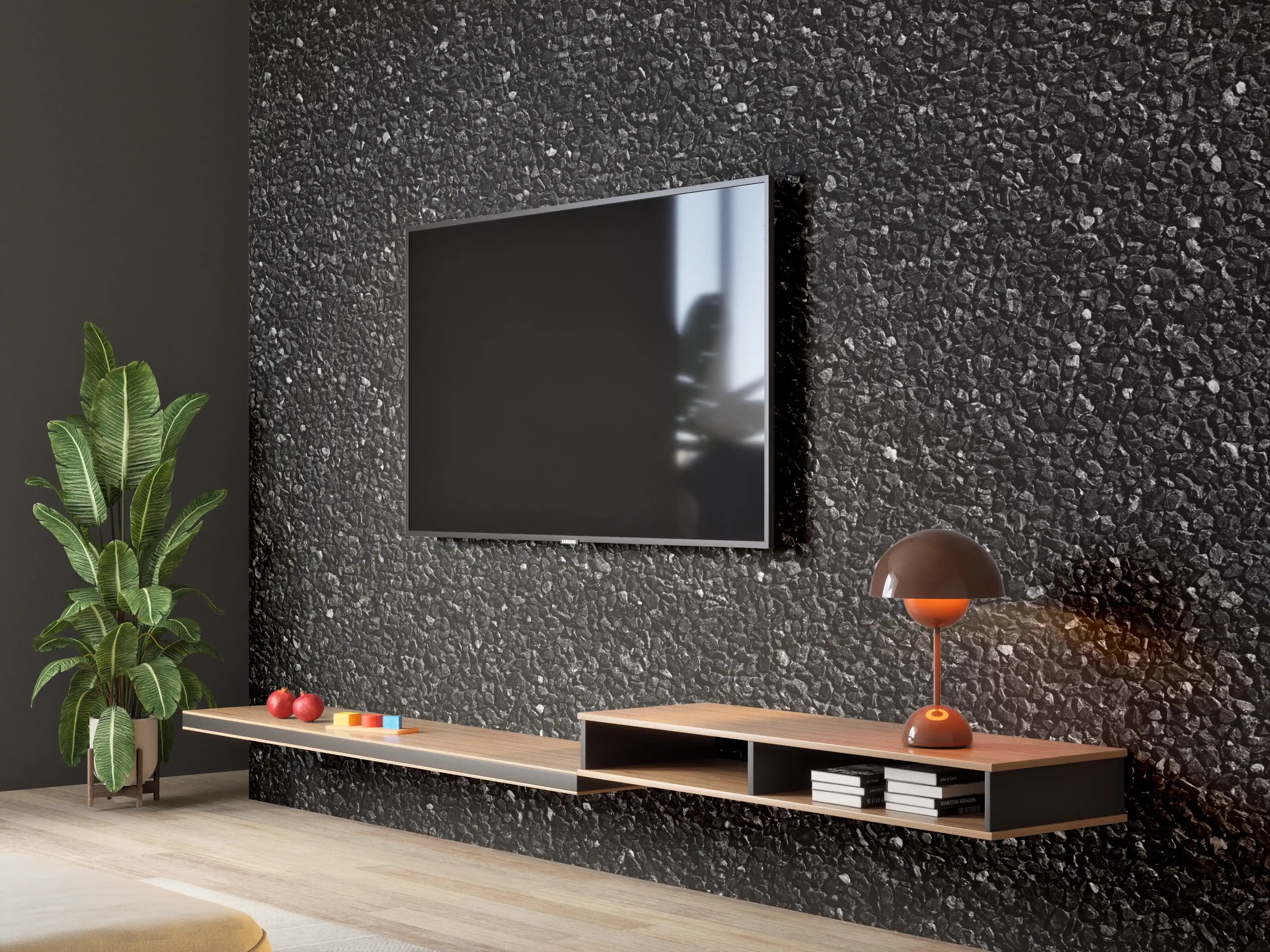 Wandverkleidung Wohnzimmer - Anthrazitfarbenes Oberflächenpanorama