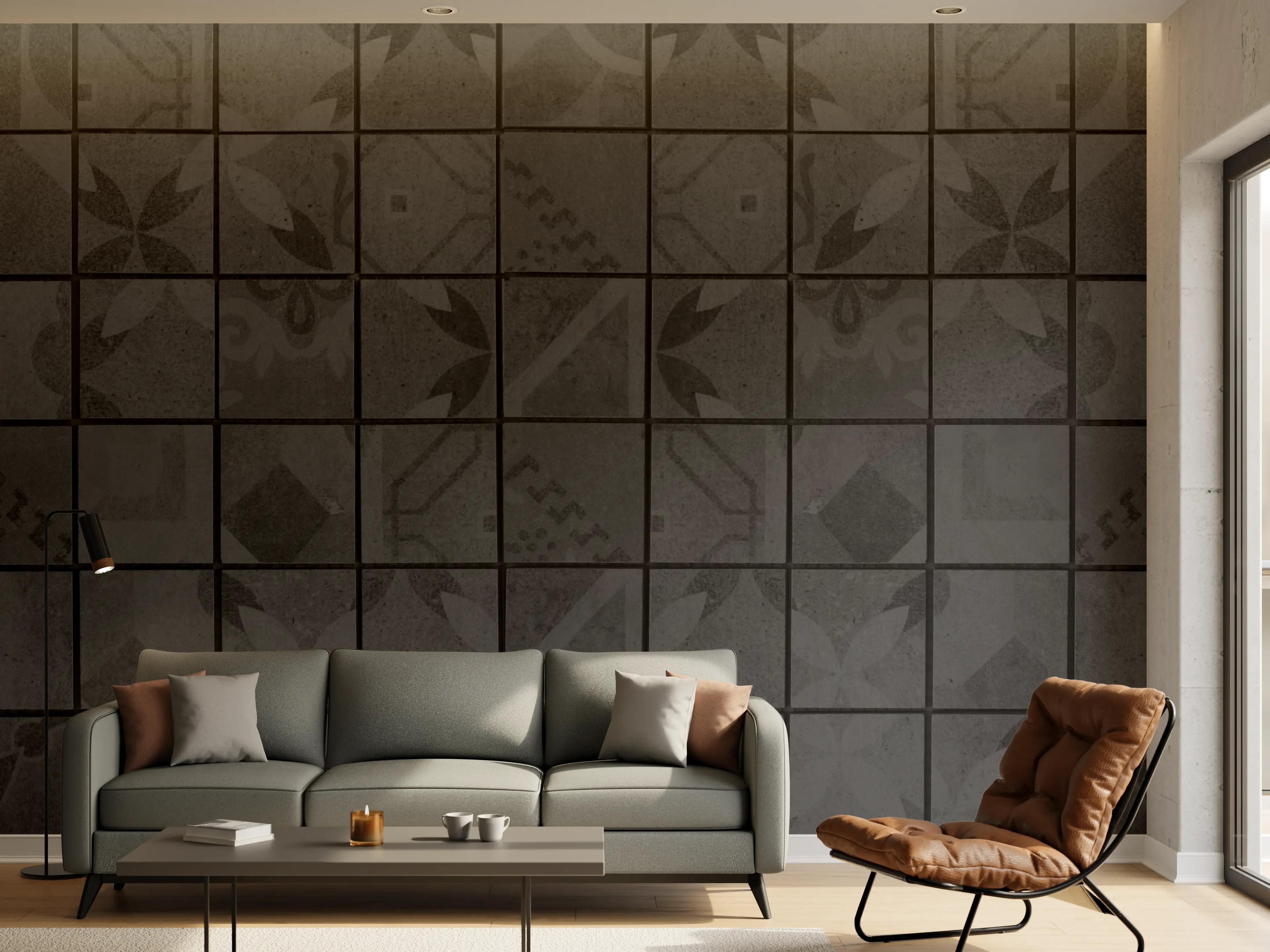 Wandverkleidung Wohnzimmer - Anthrazitfarbenes Quadratisches Mosaikmotiv