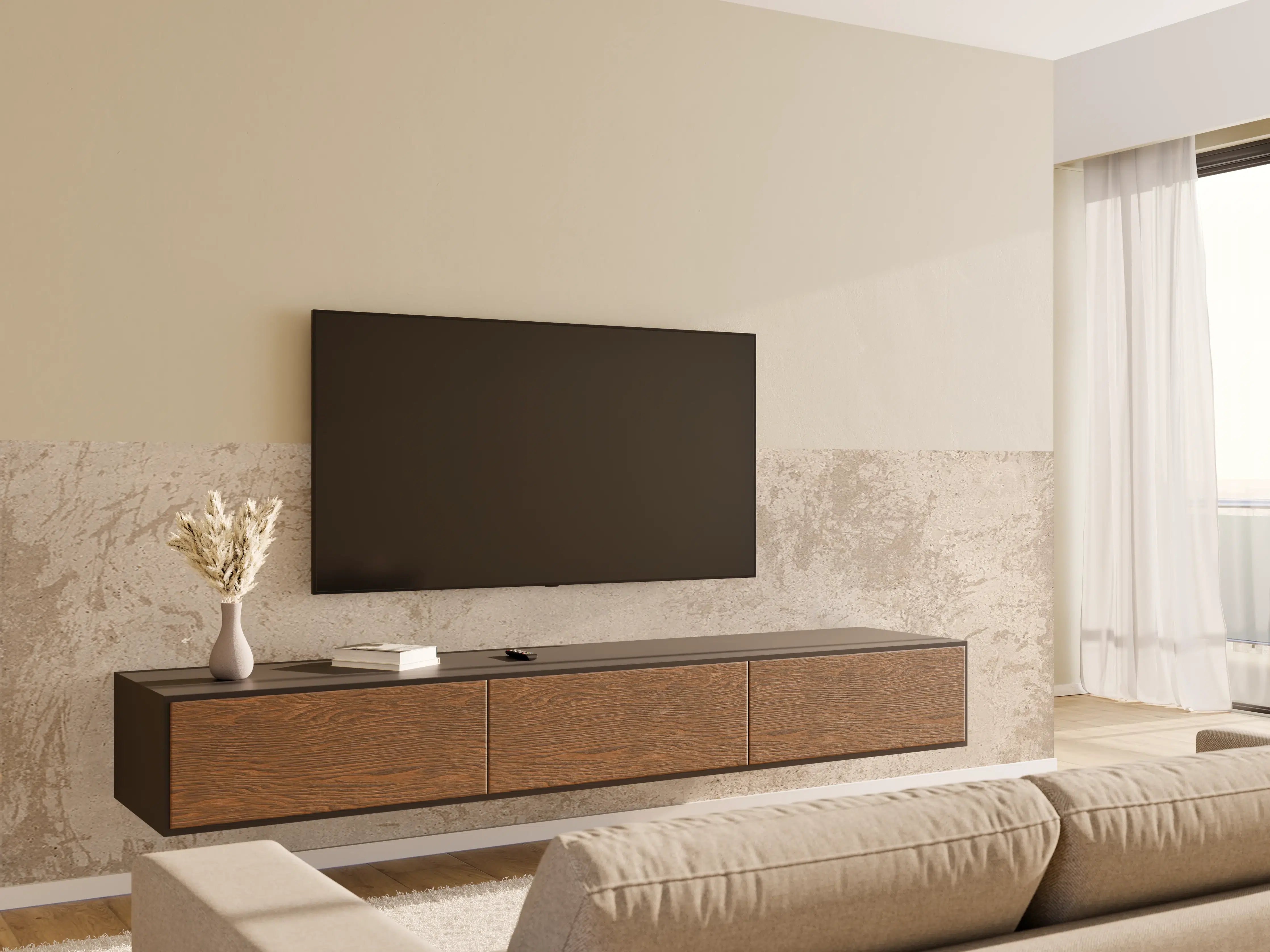Wandverkleidung Wohnzimmer - Antik beige Betonwand