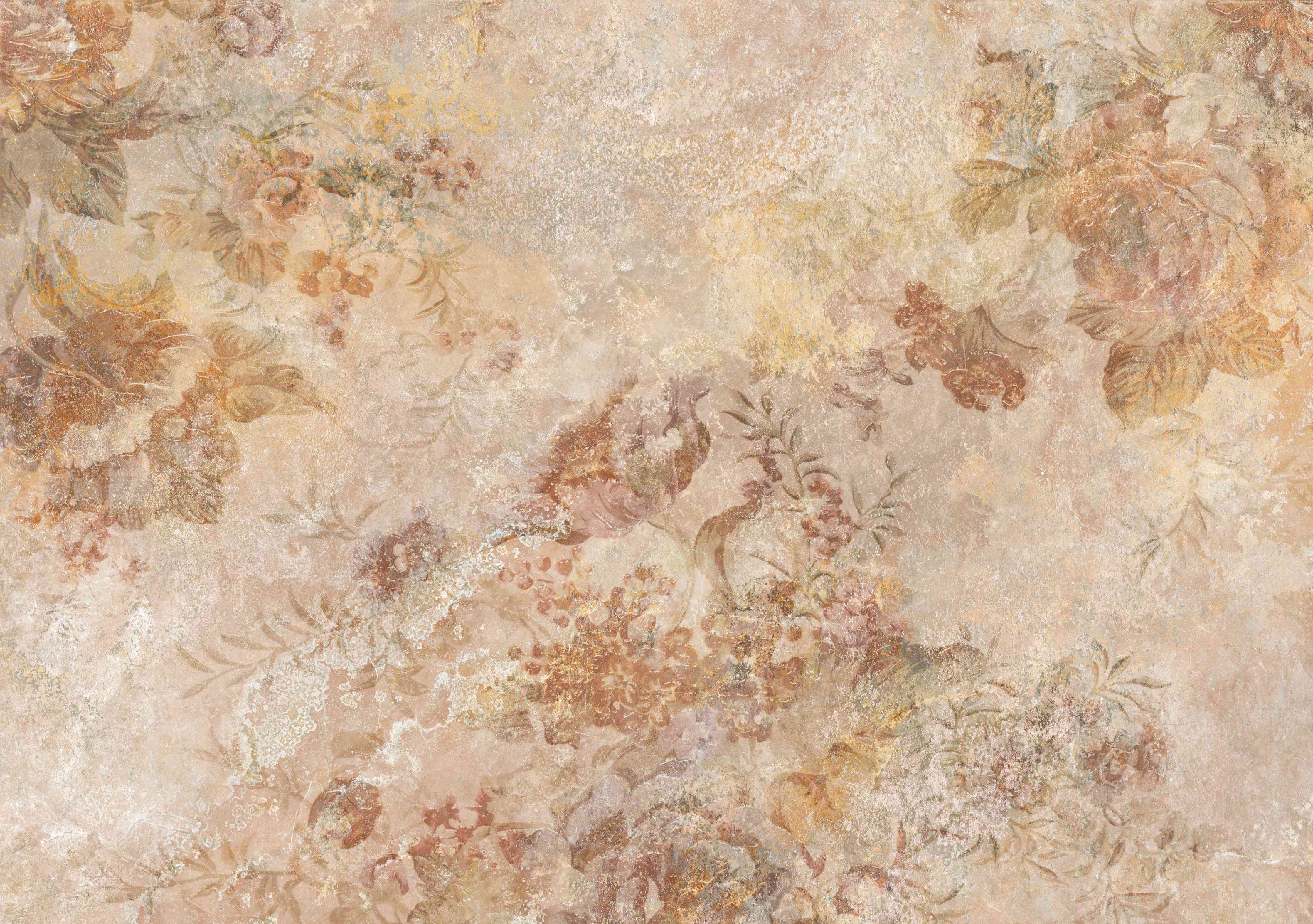 Wandverkleidung Wohnzimmer-Antikes Blumen Design