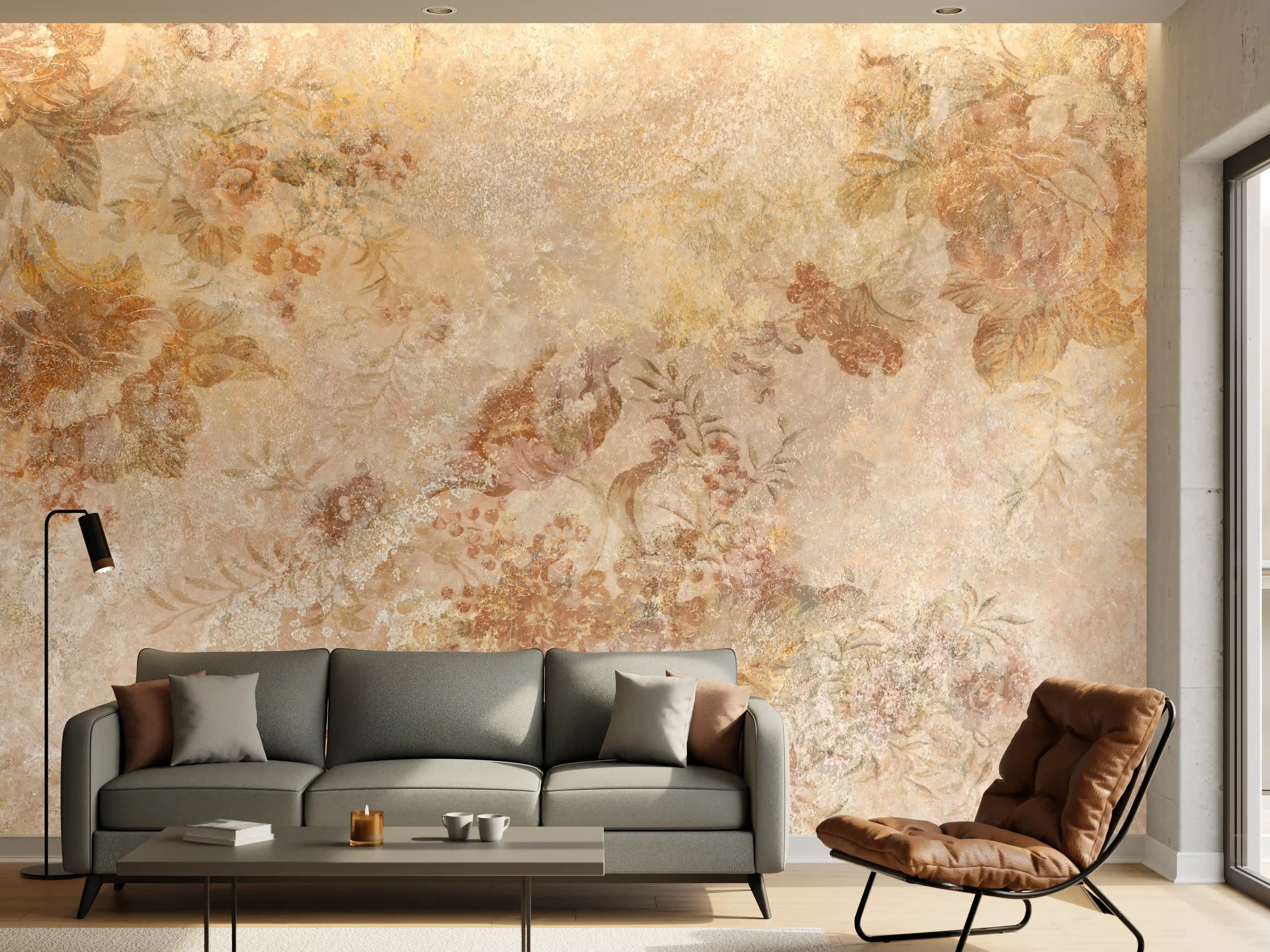 Wandverkleidung Wohnzimmer - Antikes Blumen Design