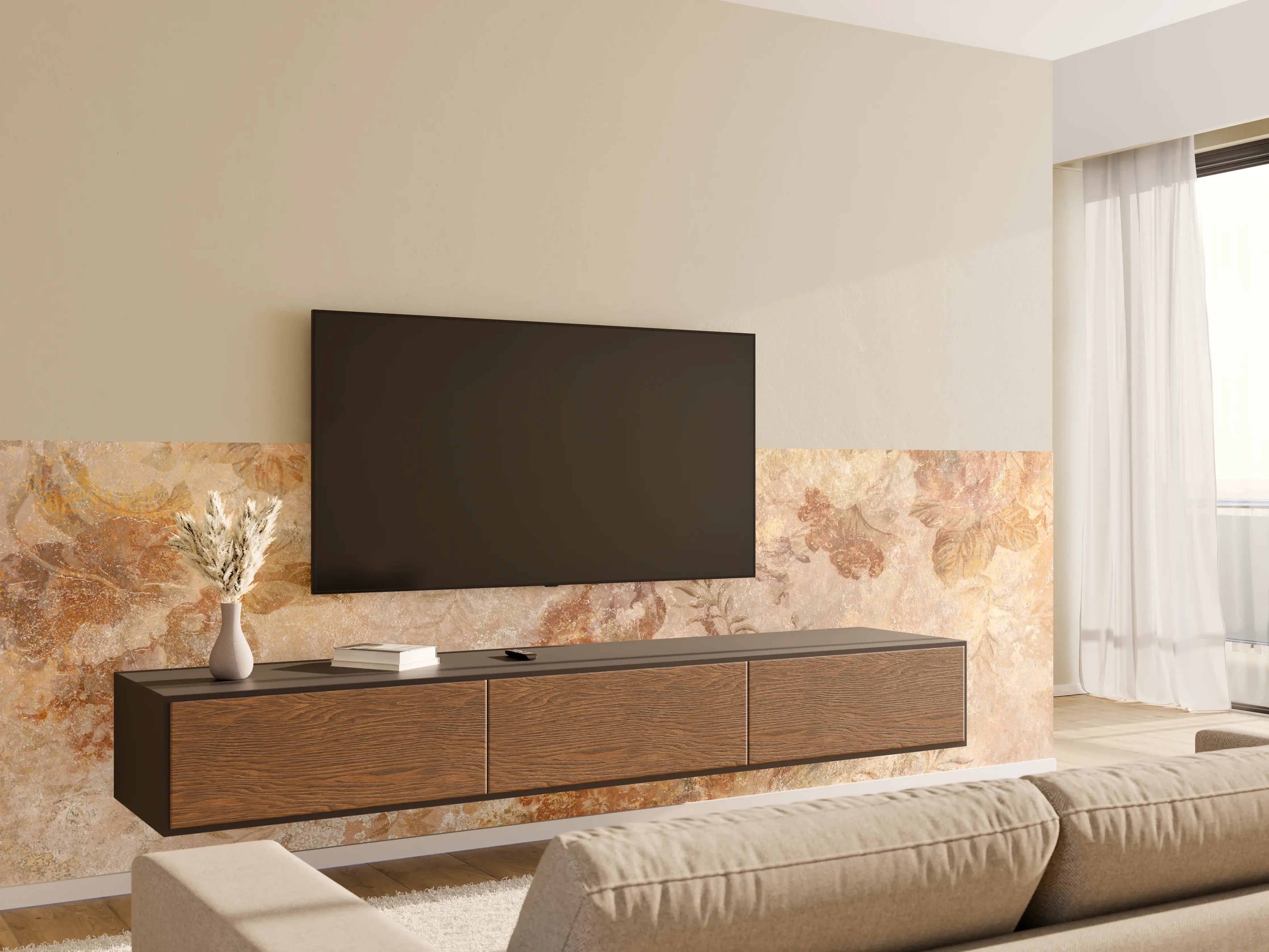 Wandverkleidung Wohnzimmer - Antikes Blumen Design