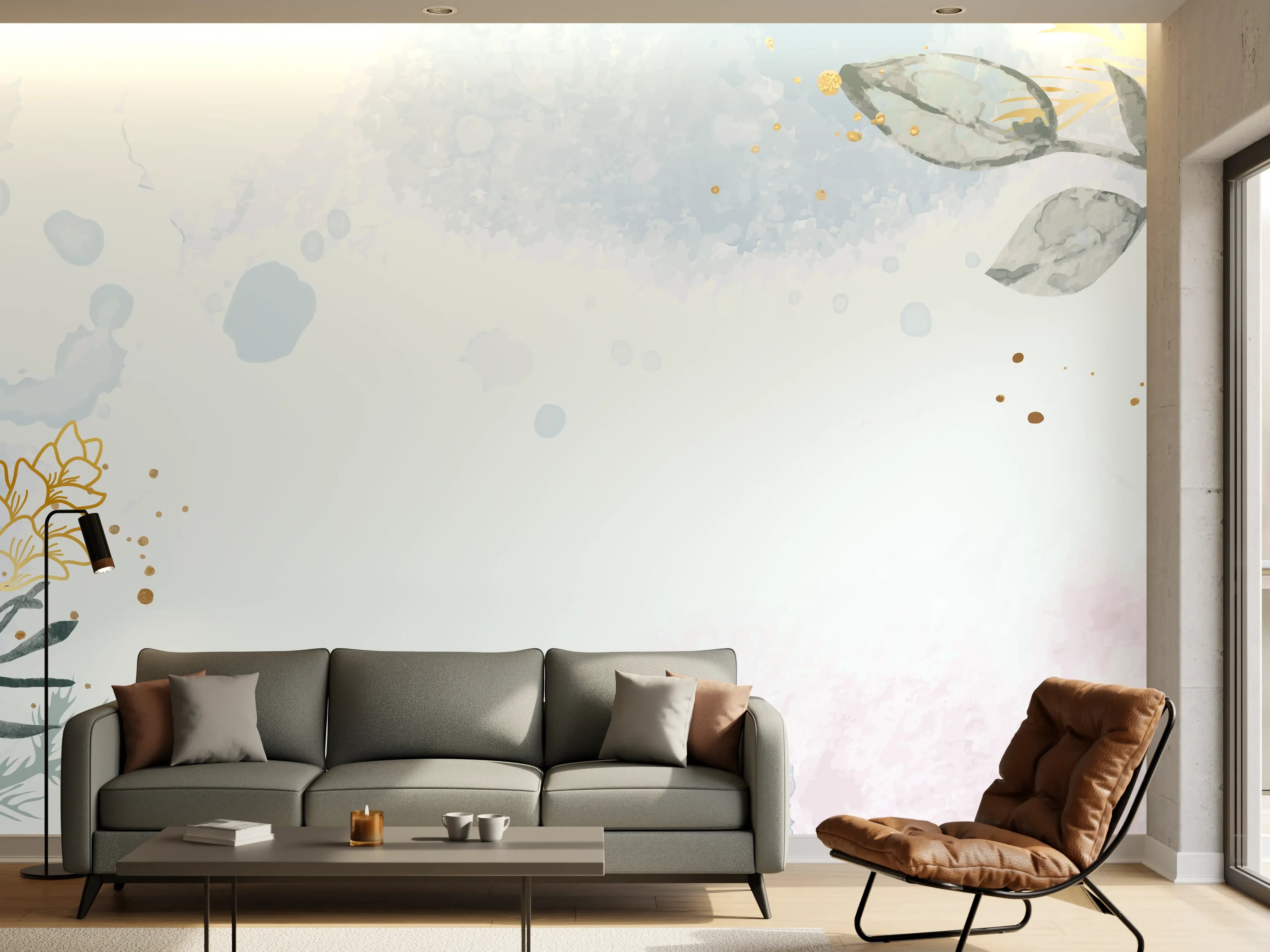 Wandverkleidung Wohnzimmer - Aquarell Blüten Pastell