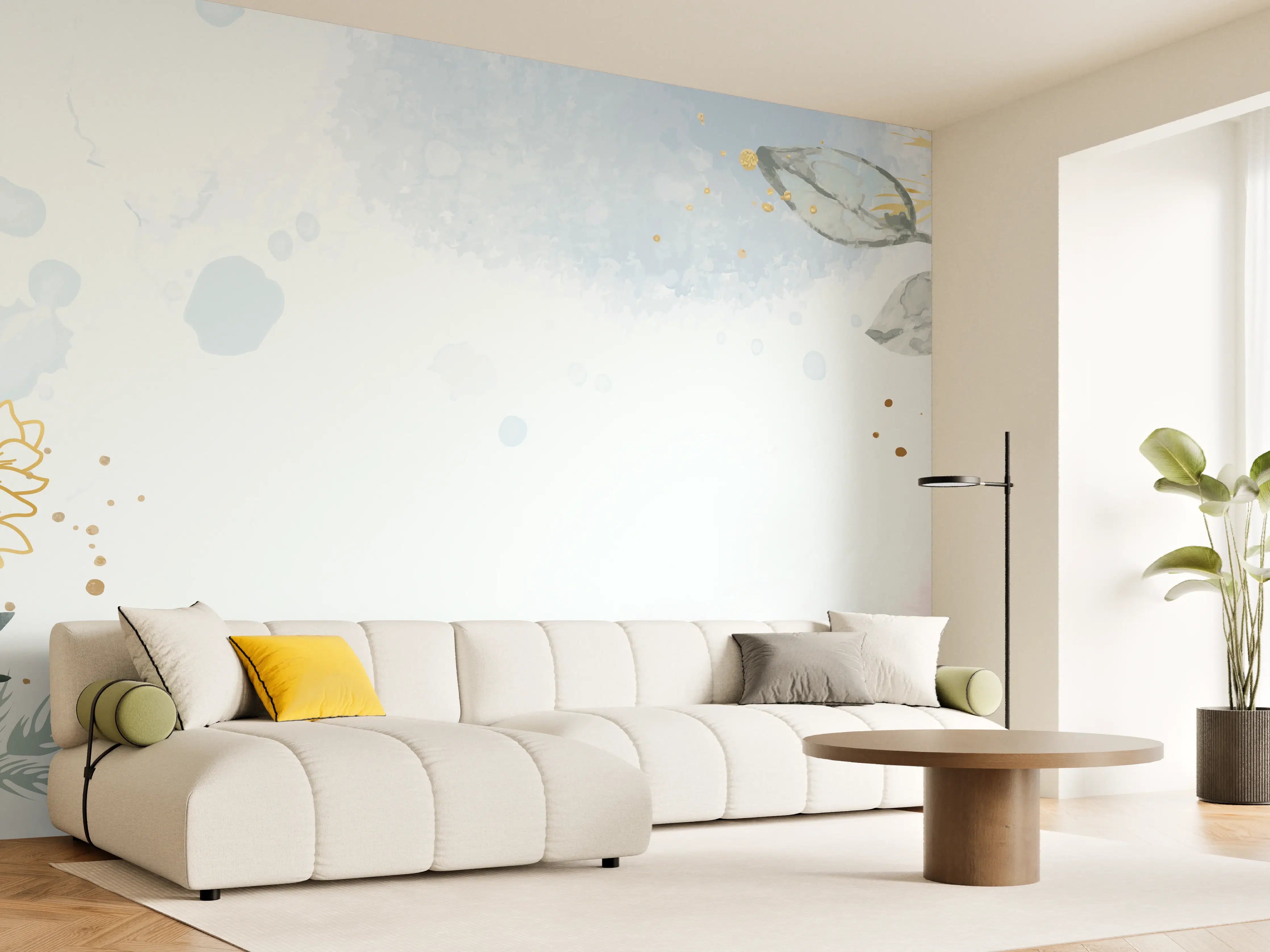 Wandverkleidung Wohnzimmer - Aquarell Blüten Pastell