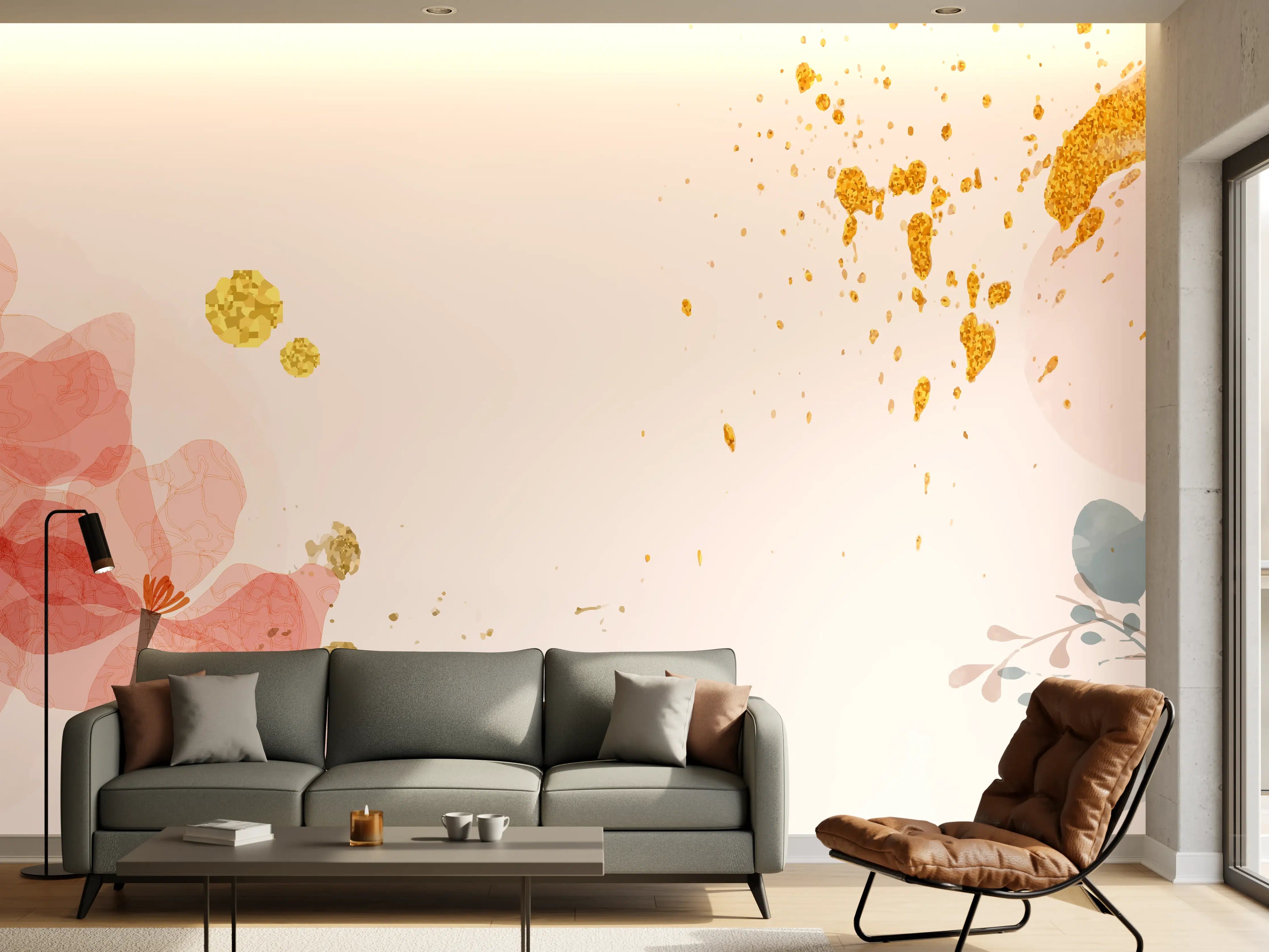 Wandverkleidung Wohnzimmer - Aquarell Blumen Abstrakt