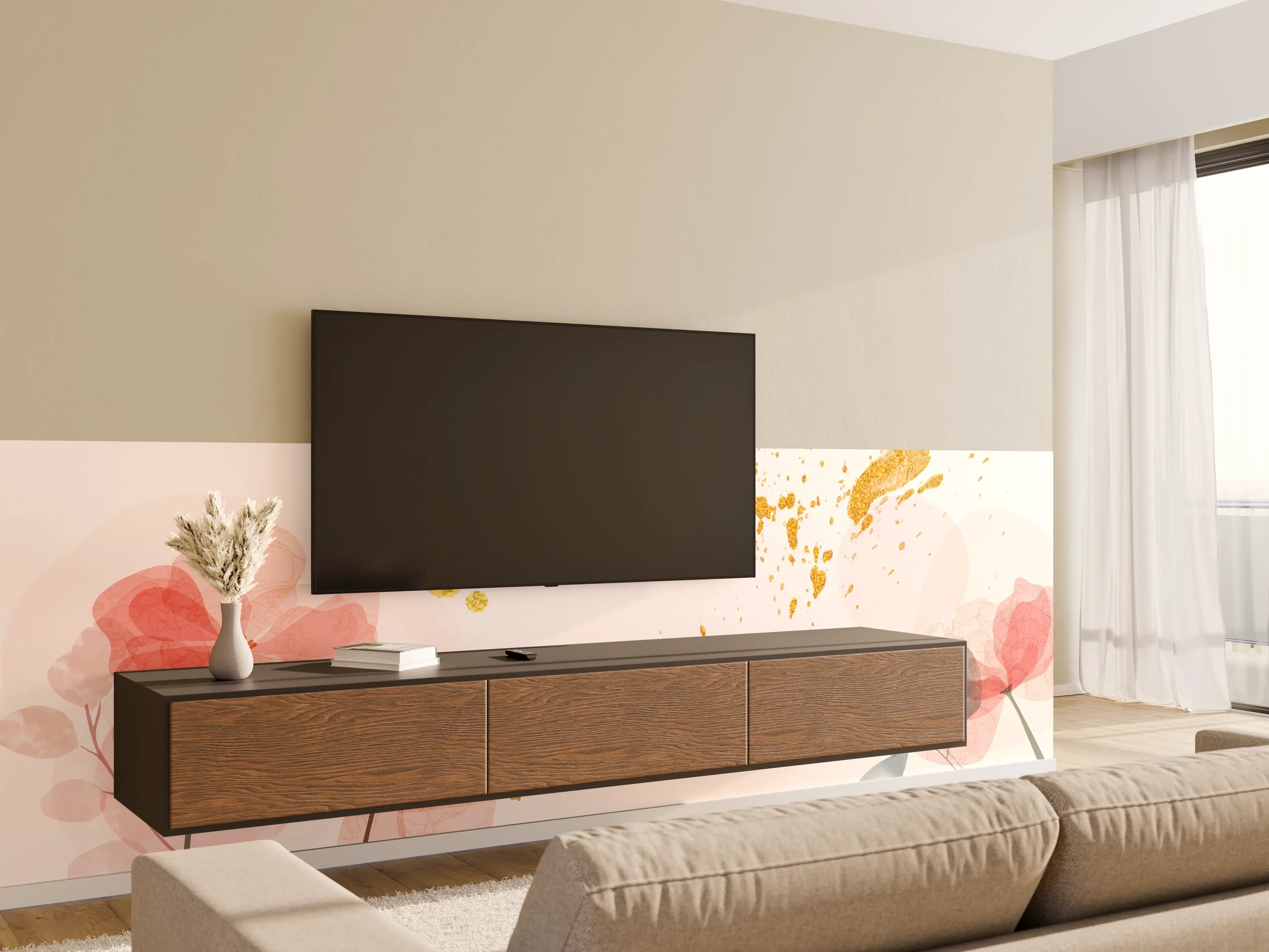 Wandverkleidung Wohnzimmer - Aquarell Blumen Abstrakt