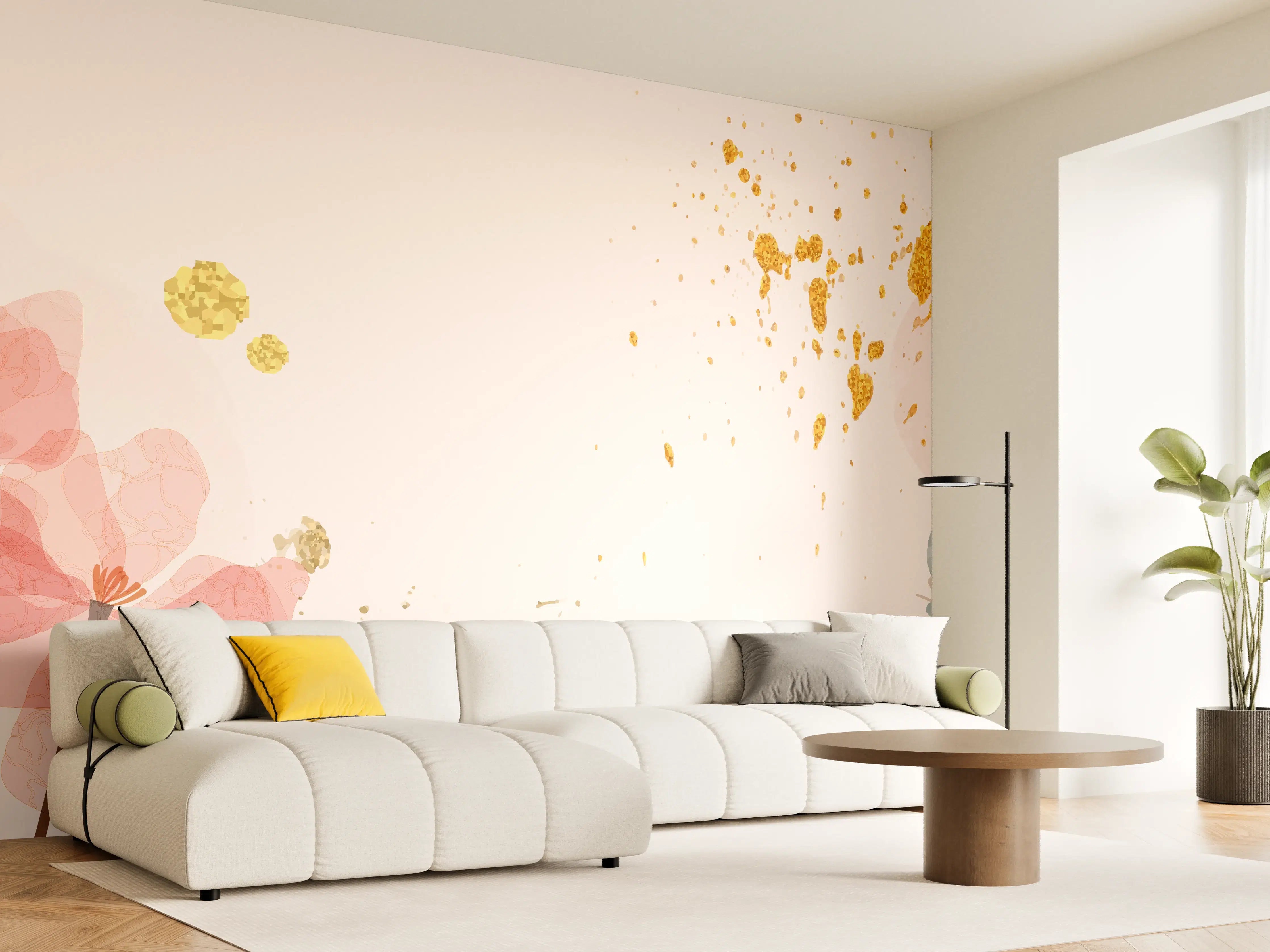 Wandverkleidung Wohnzimmer - Aquarell Blumen Abstrakt