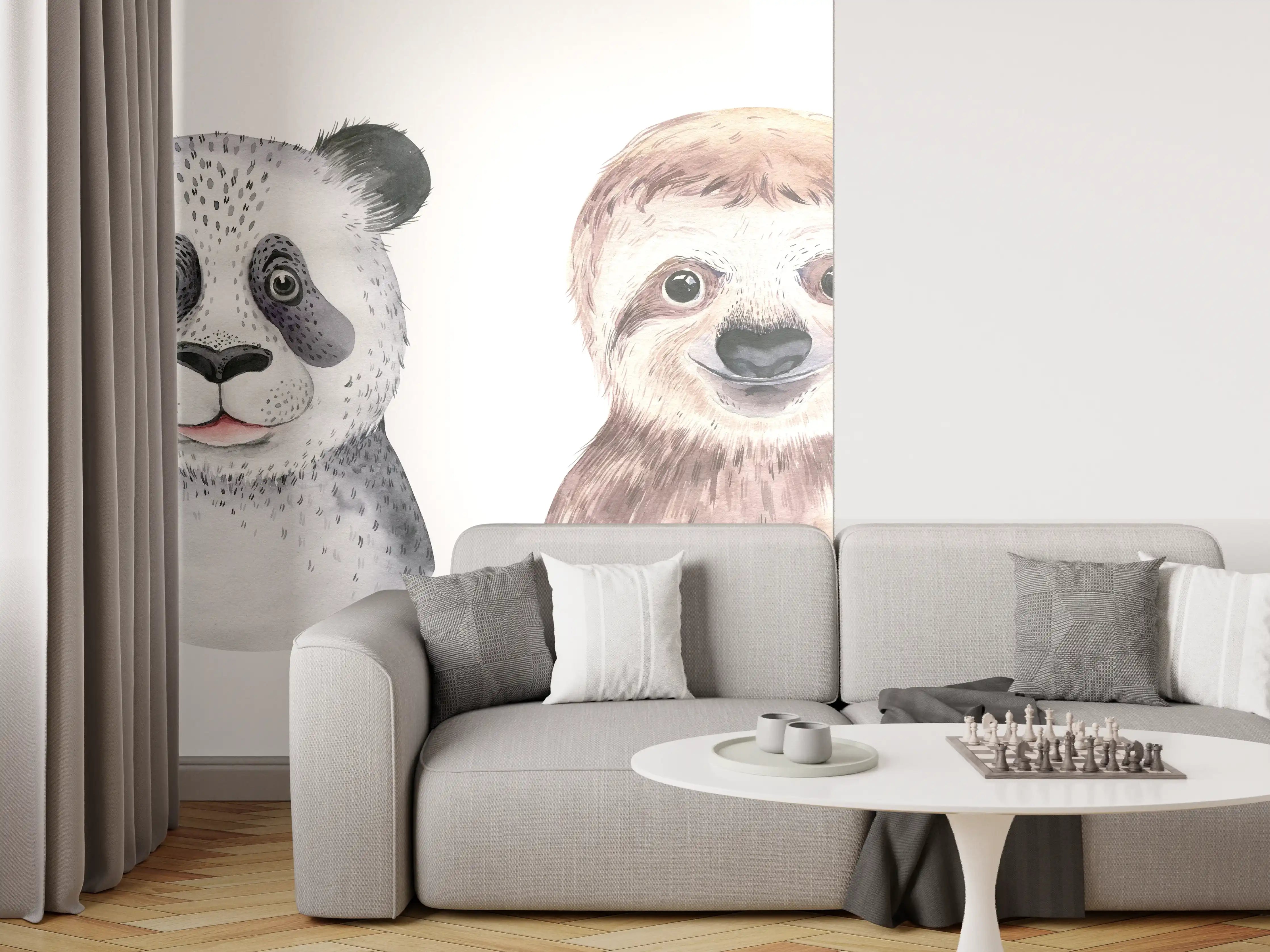 Wandverkleidung Wohnzimmer - Aquarell Tierbabys Illustration