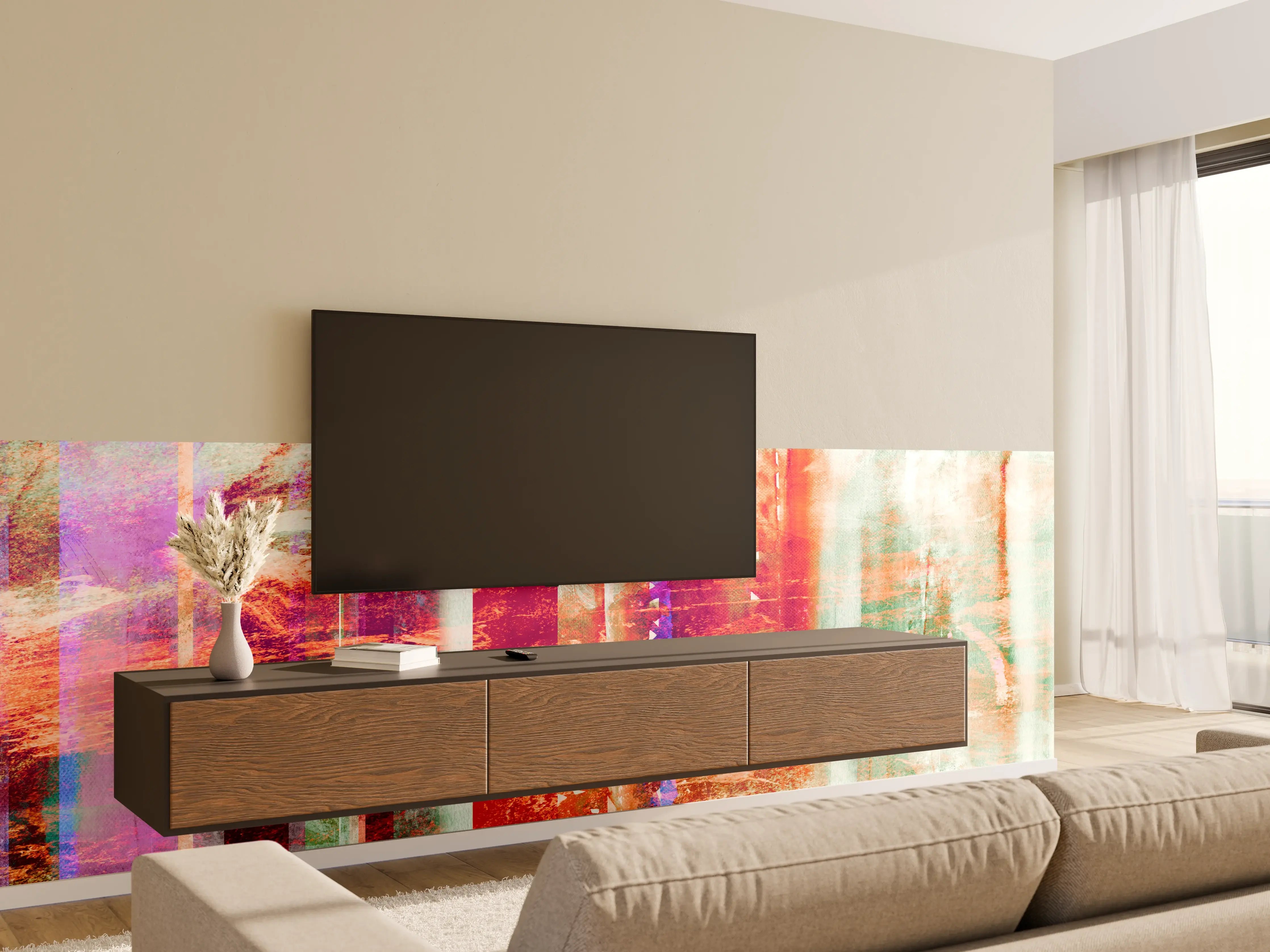 Wandverkleidung Wohnzimmer - Aquarell pastellfarbige Streifen