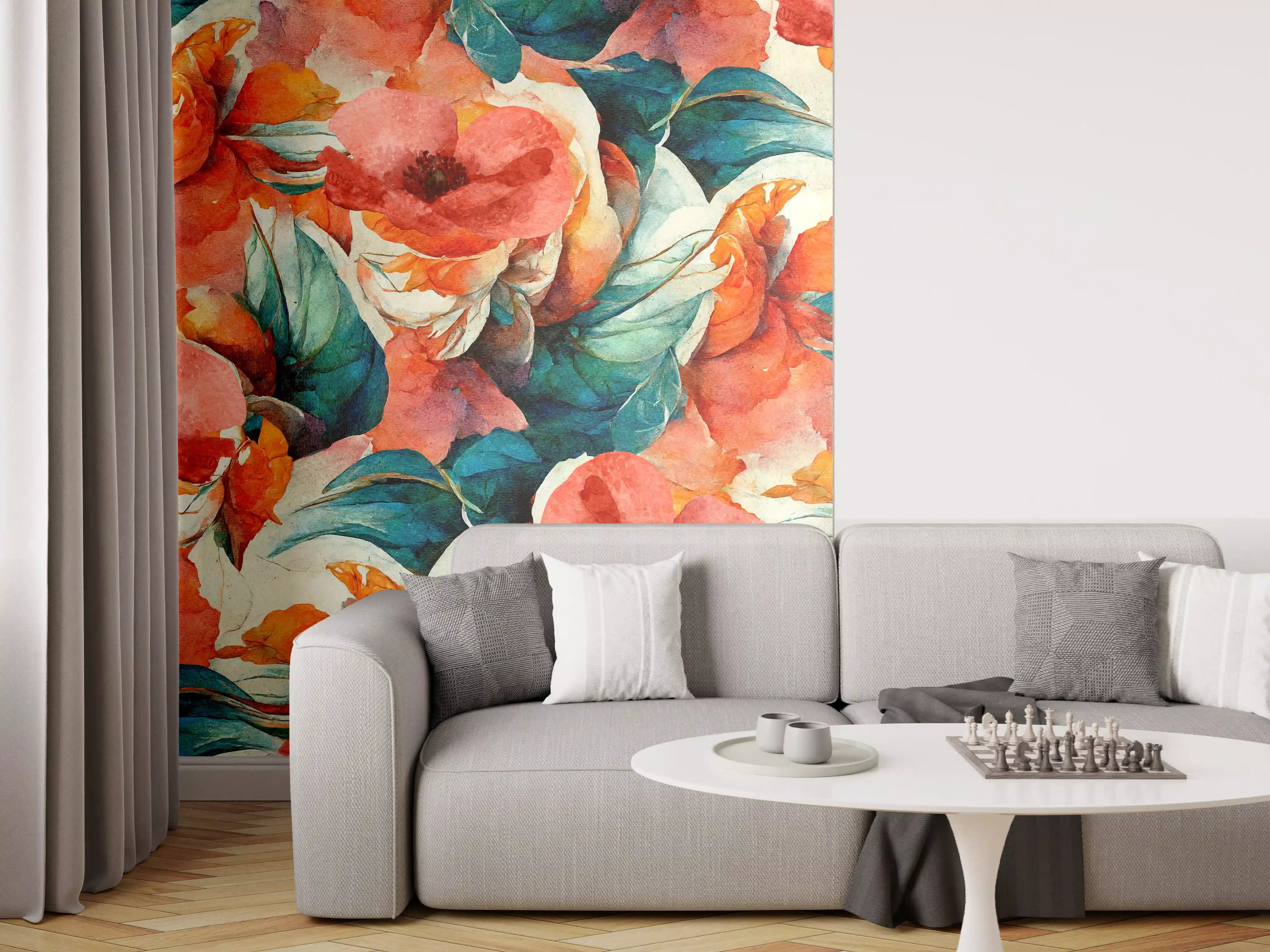 Wandverkleidung Wohnzimmer - Aquarellpapier - Florales Muster