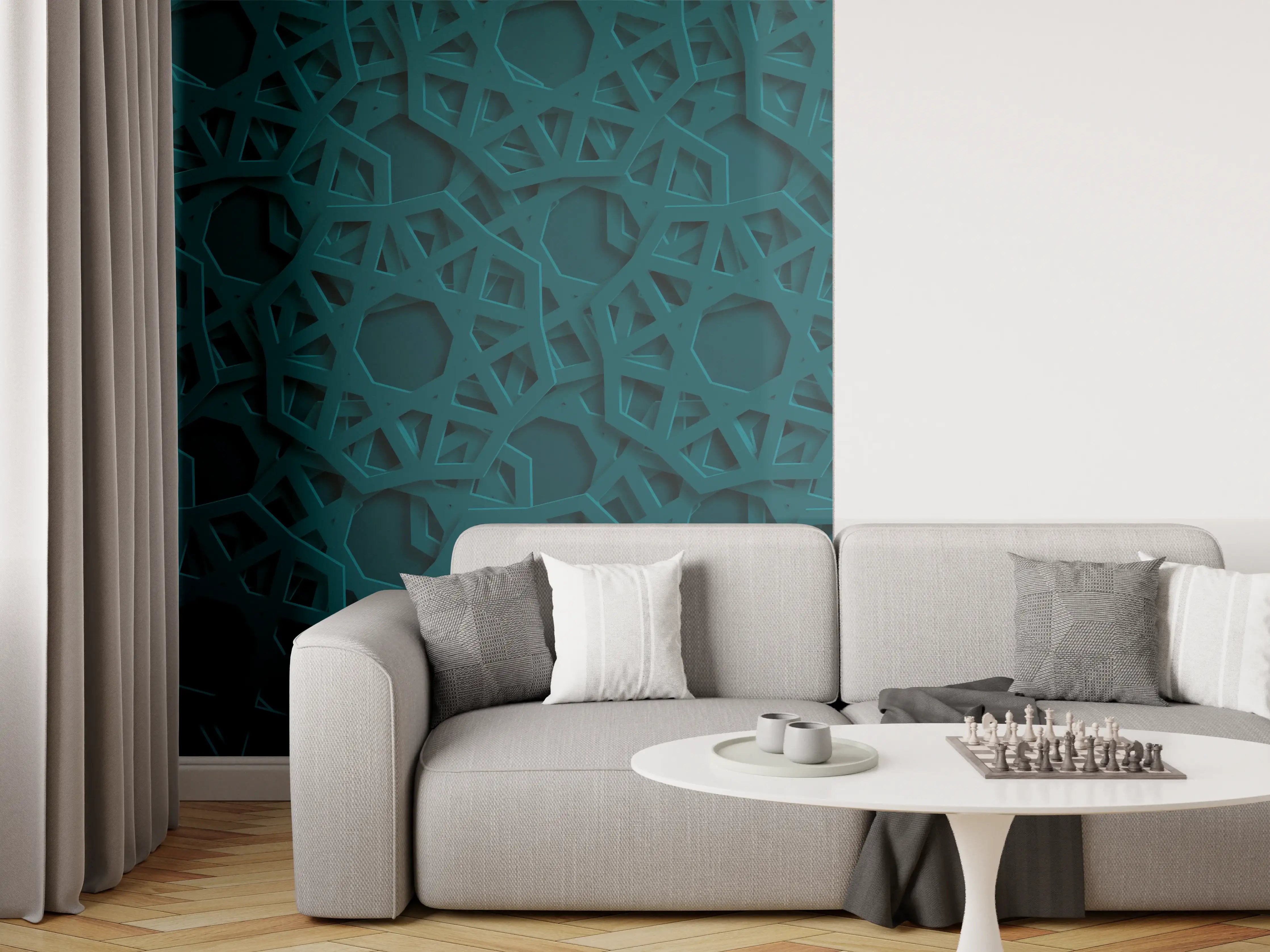 Wandverkleidung Wohnzimmer - Arabische Muster Dunkelgrün
