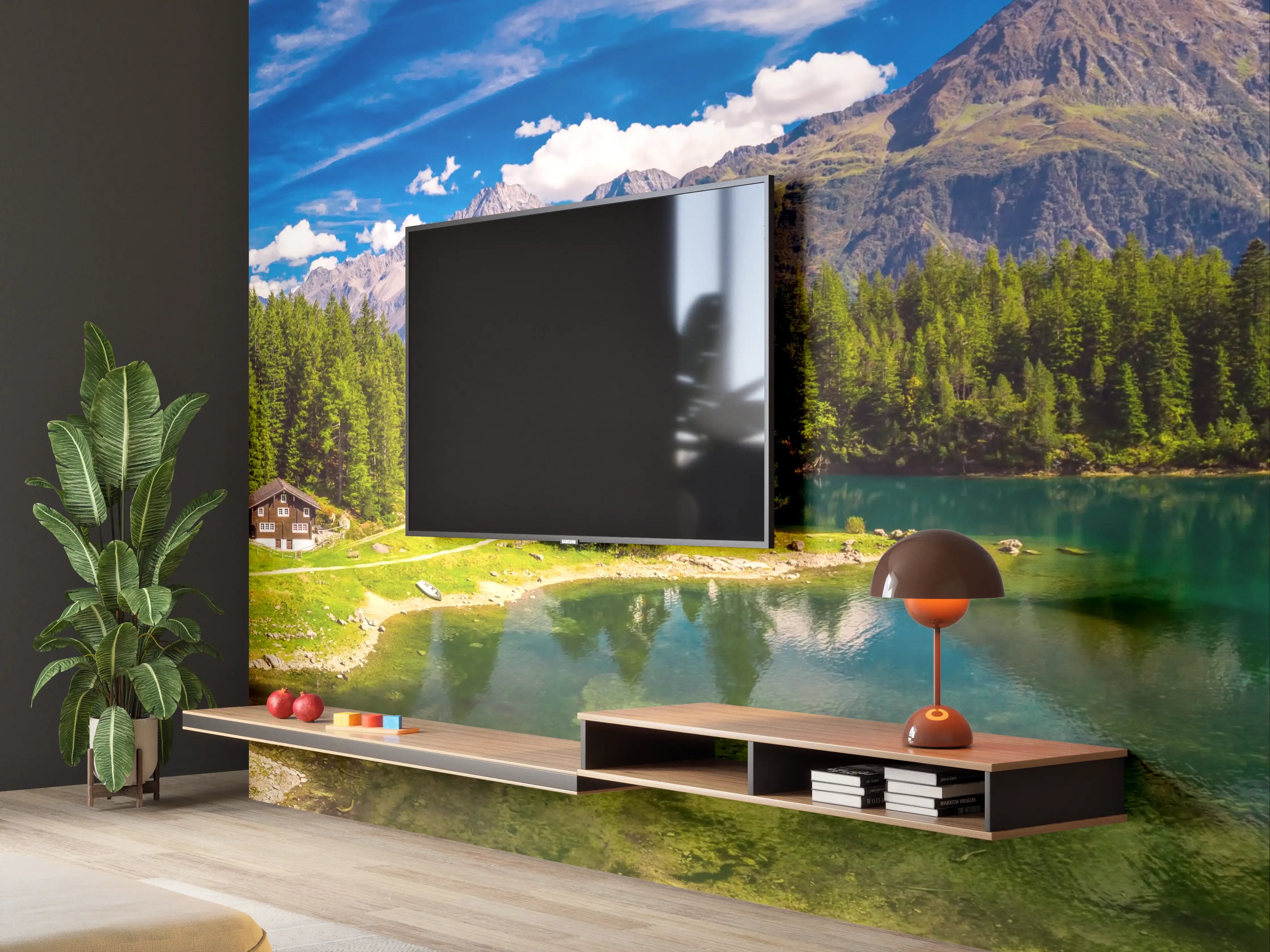 Wandverkleidung Wohnzimmer - Arnisee mit Schweizer Alpen