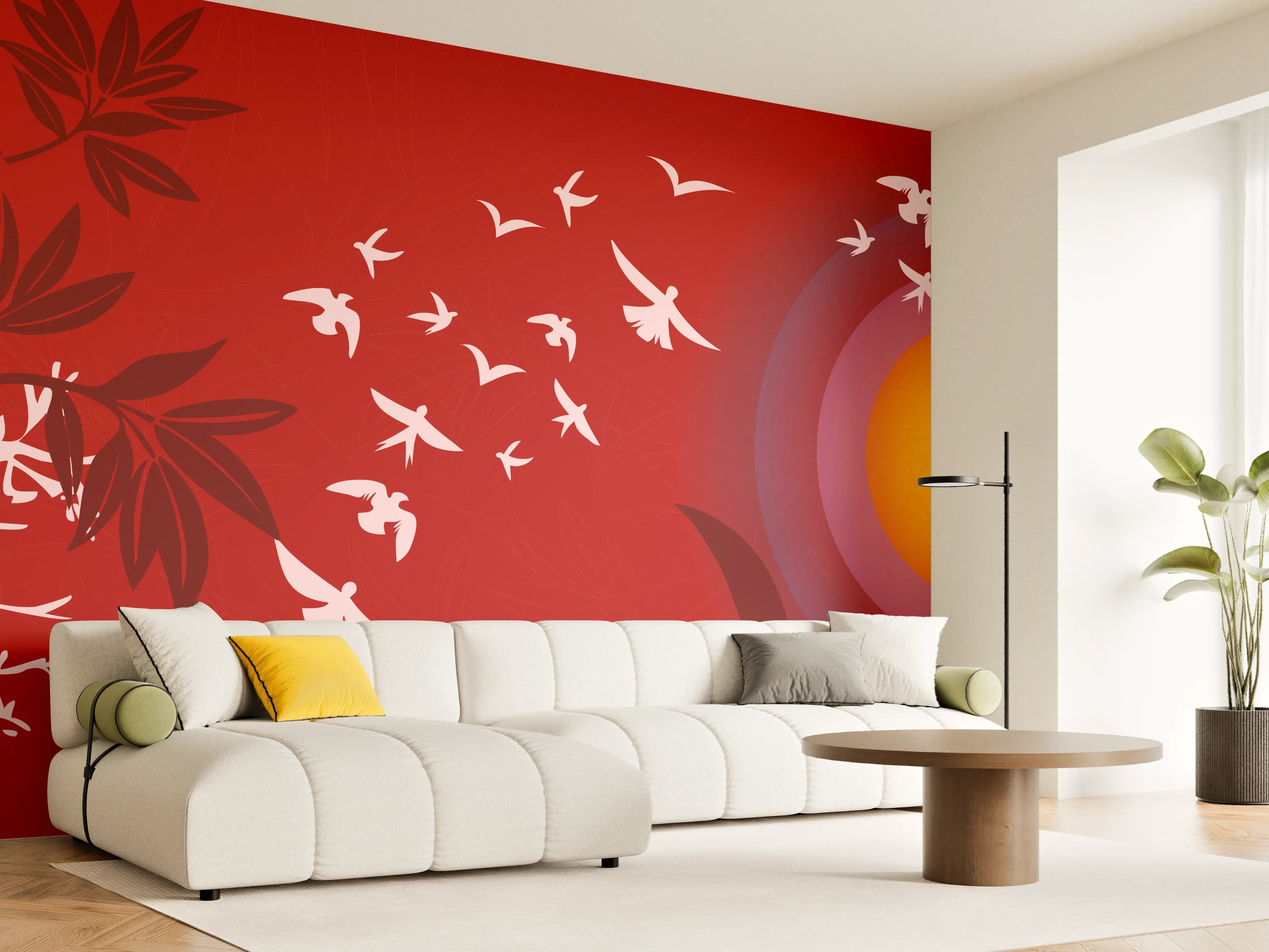 Wandverkleidung Wohnzimmer - Asiatischer Sonnenuntergang Rot