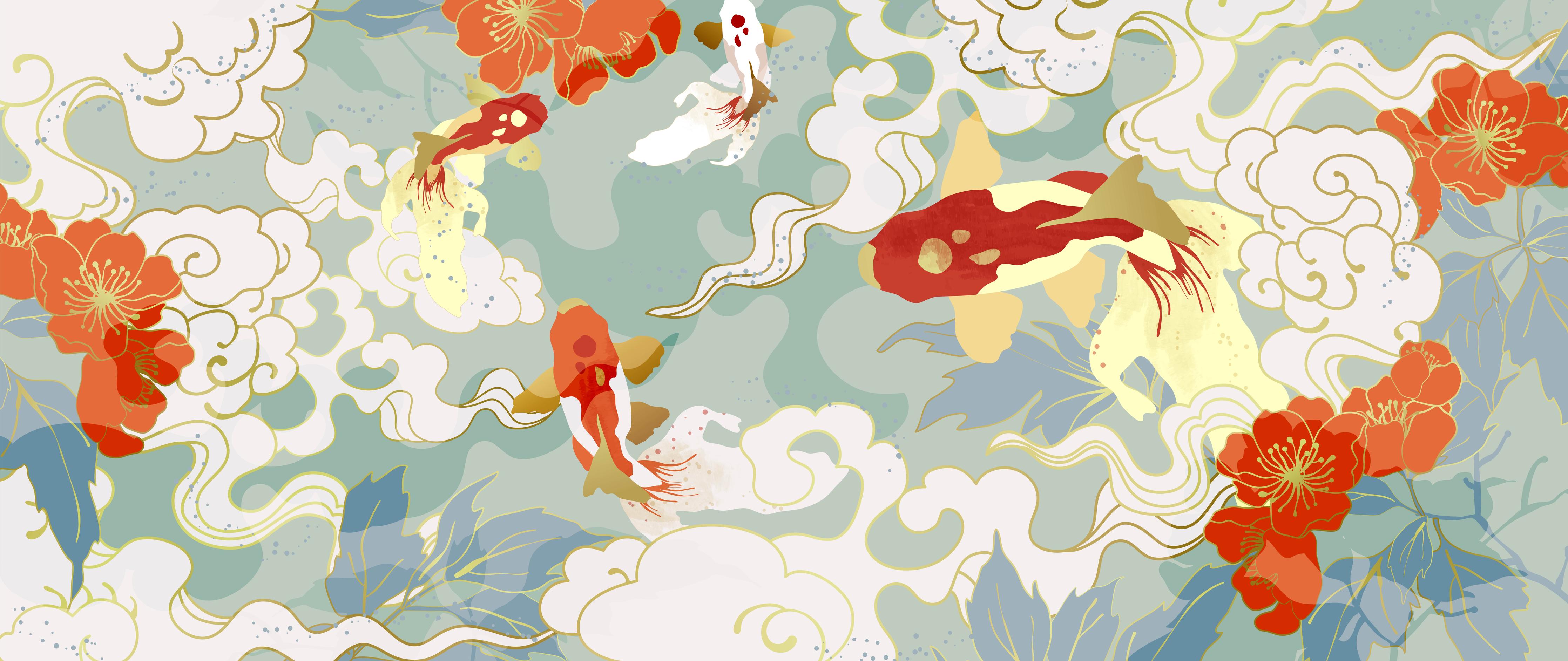 Wandverkleidung Wohnzimmer-Asiatisches Koi-Karpfen-Muster