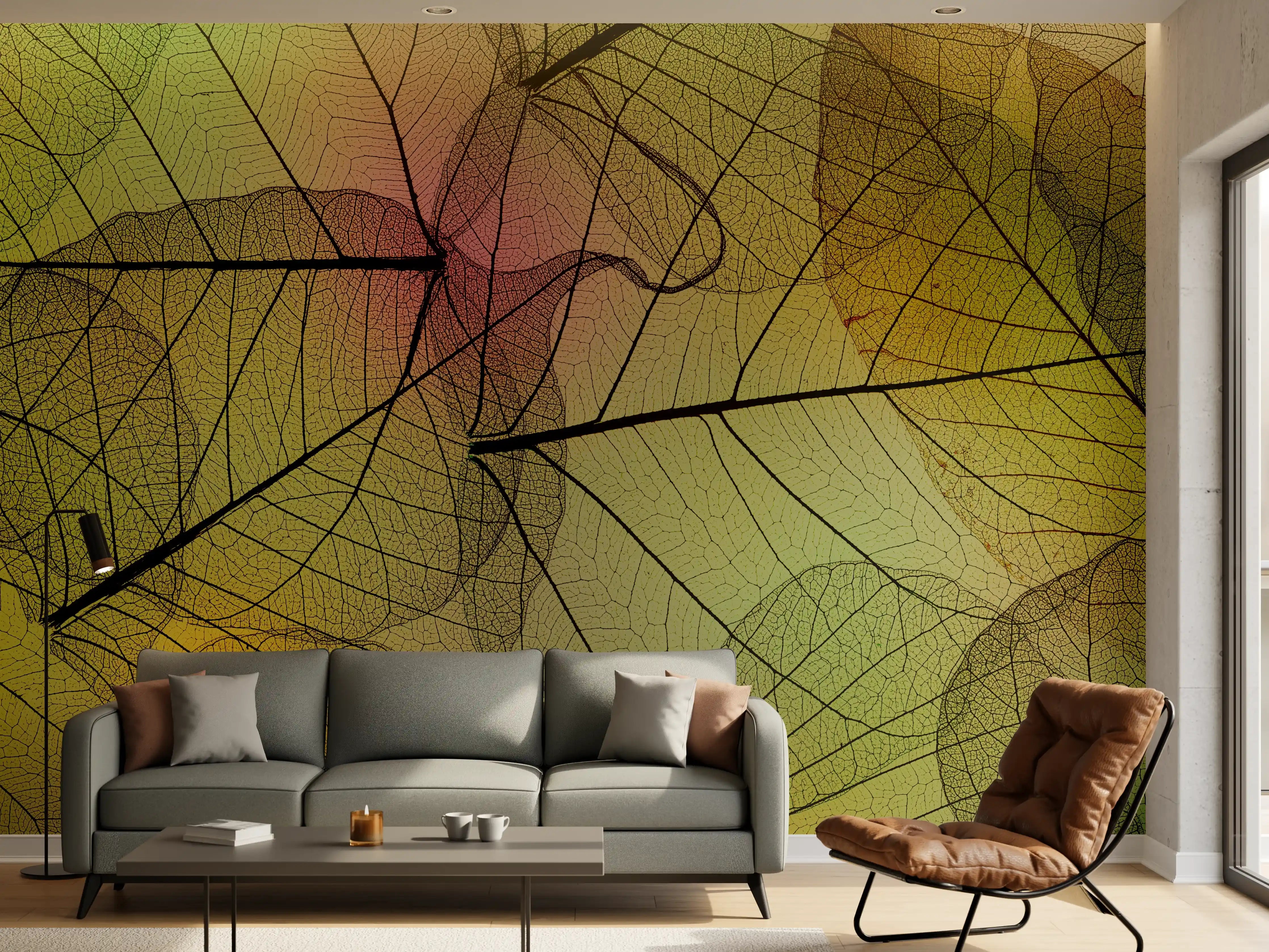 Wandverkleidung Wohnzimmer - Ästhetische Blätter in Pastellfarben