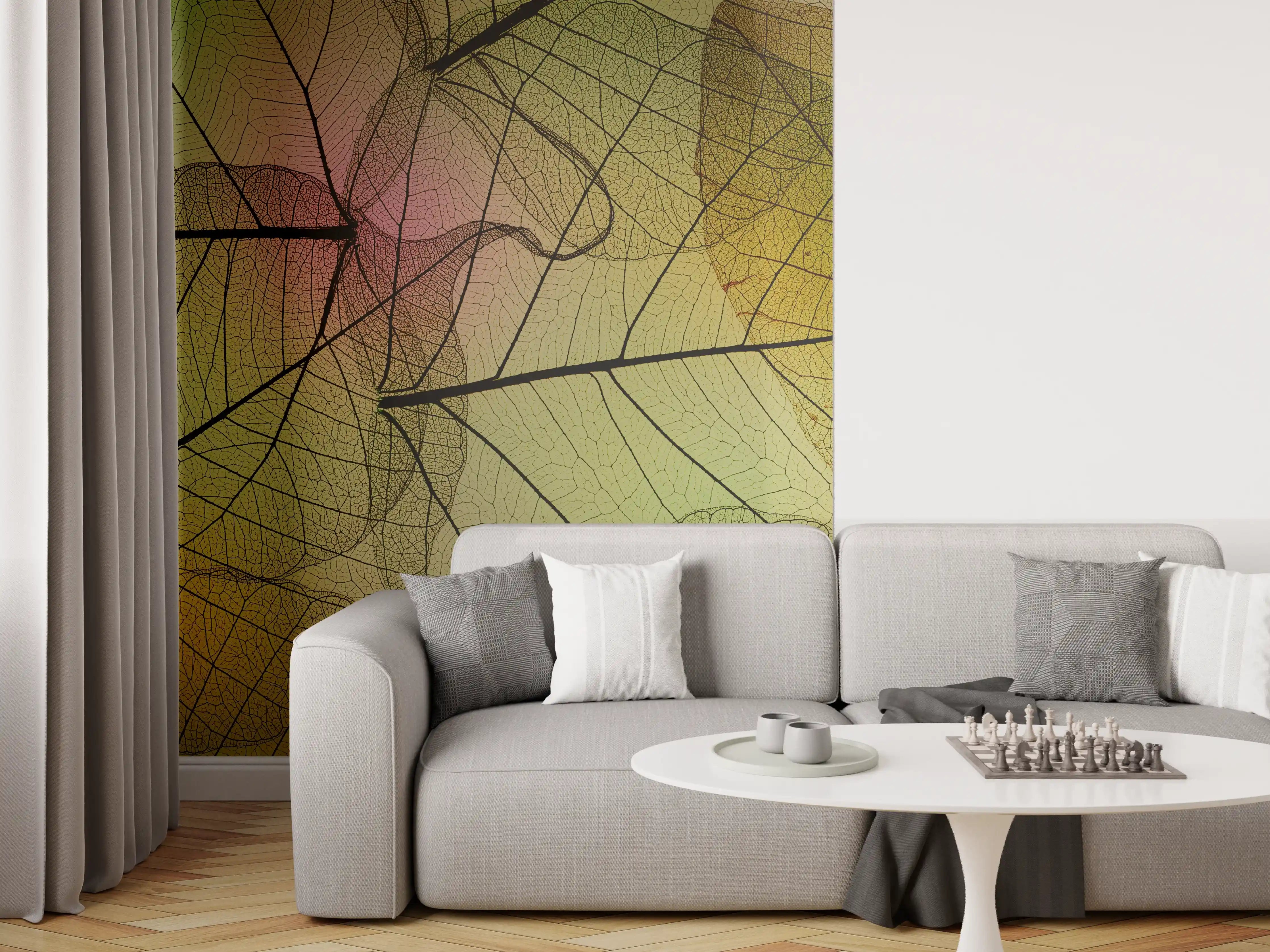 Wandverkleidung Wohnzimmer - Ästhetische Blätter in Pastellfarben