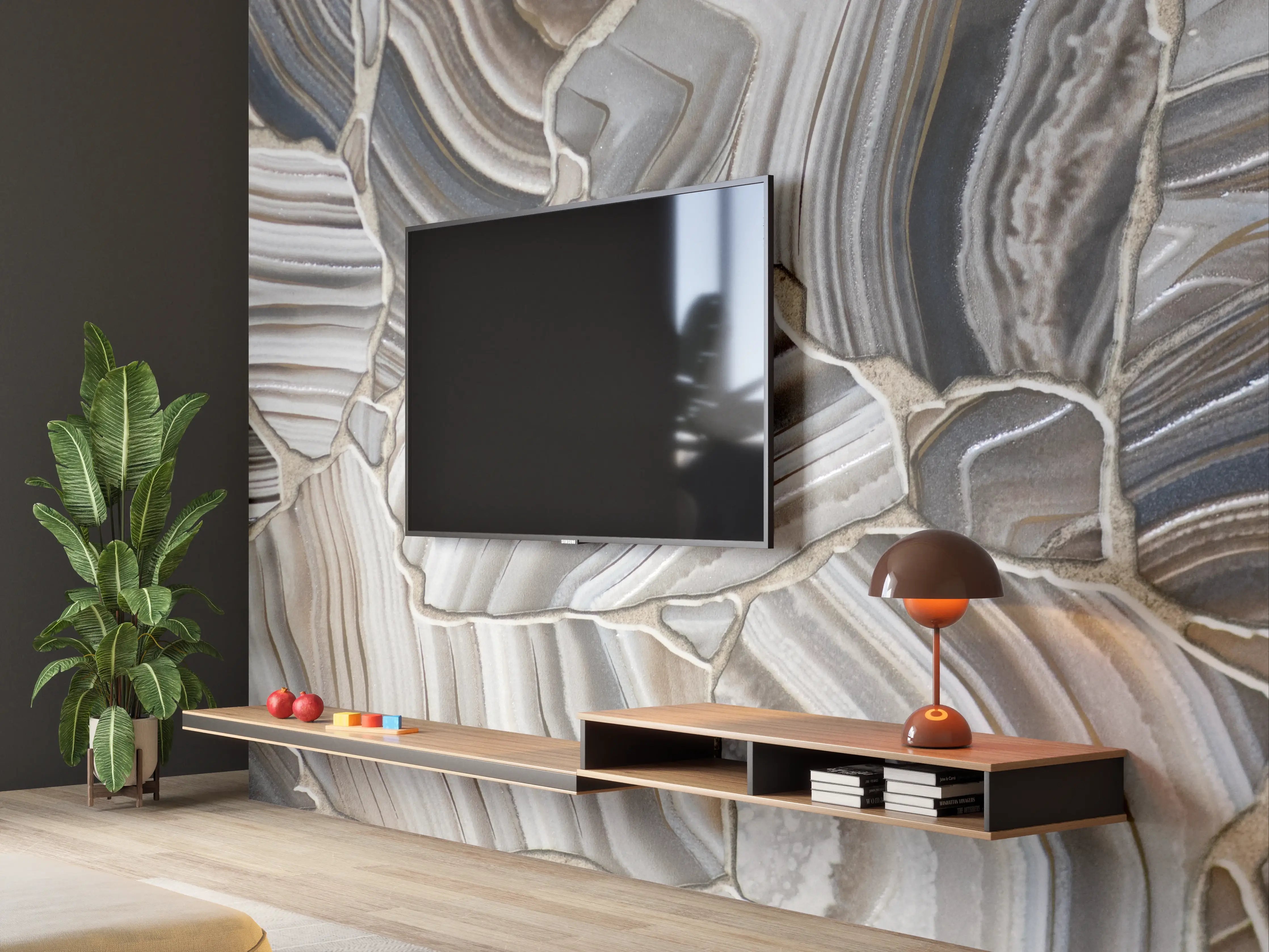 Wandverkleidung Wohnzimmer - Ästhetische Naturstein-Marmor-Collage