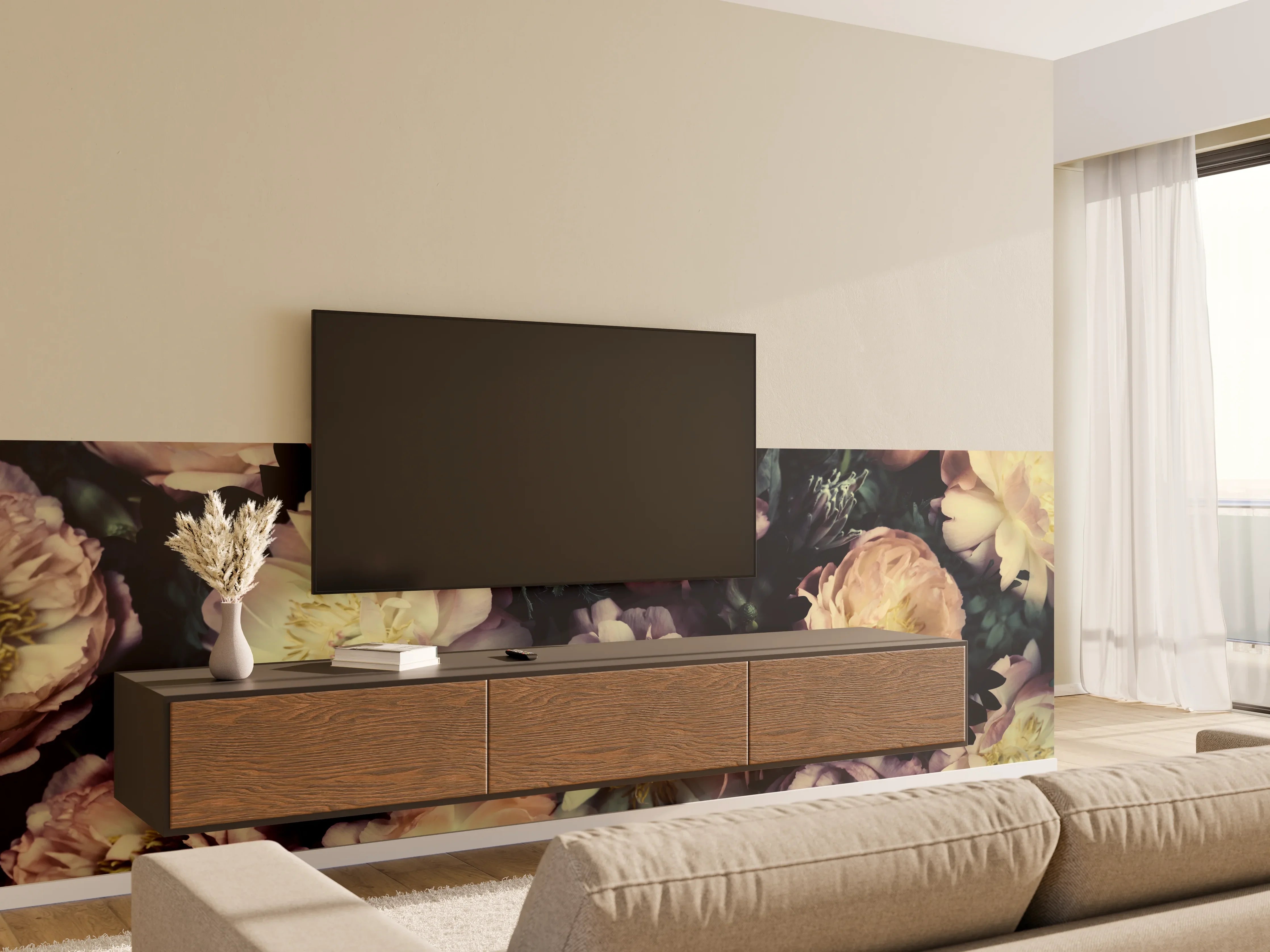 Wandverkleidung Wohnzimmer - Atemberaubende Pfingstrosen
