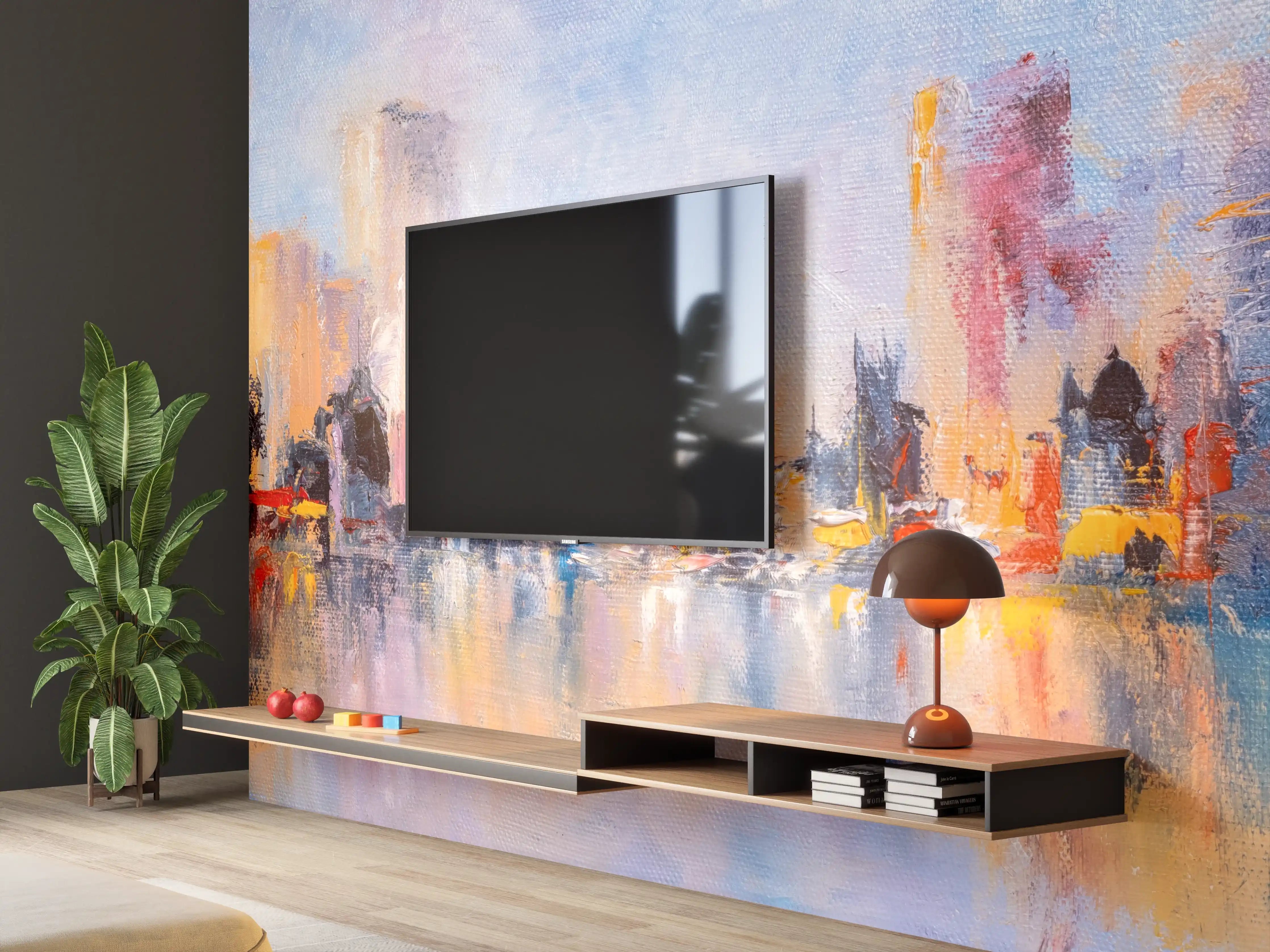 Wandverkleidung Wohnzimmer - Atemberaubende Skyline in Acryl