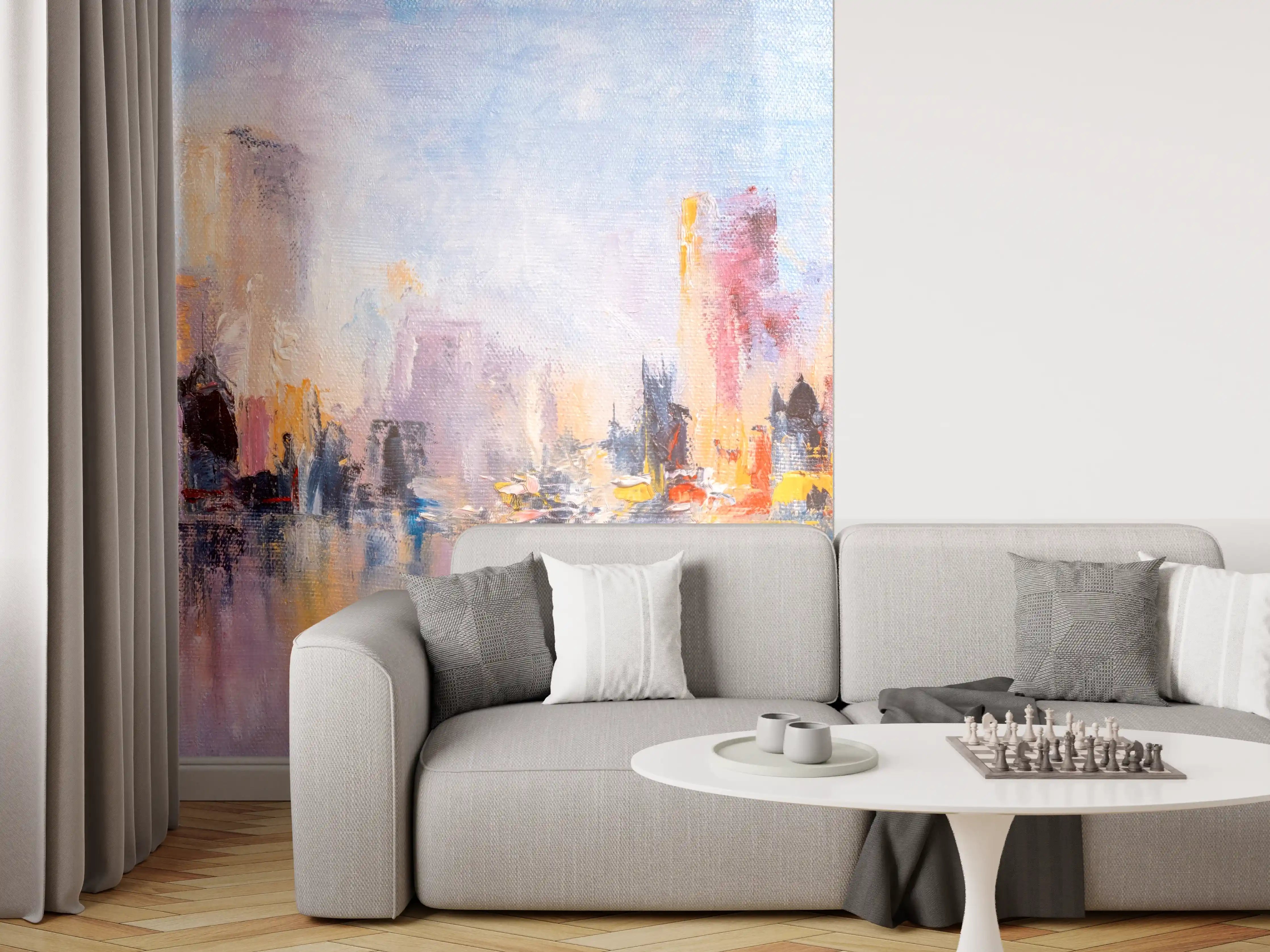 Wandverkleidung Wohnzimmer - Atemberaubende Skyline in Acryl
