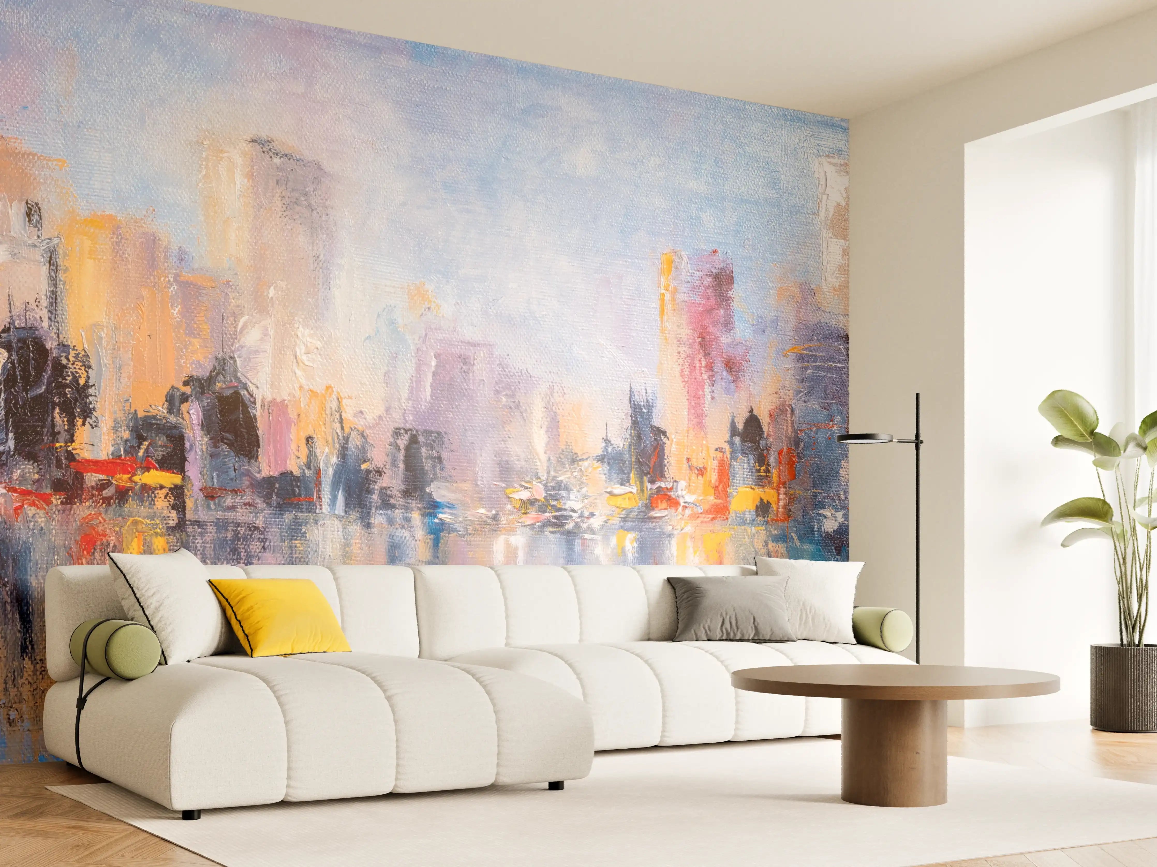 Wandverkleidung Wohnzimmer - Atemberaubende Skyline in Acryl