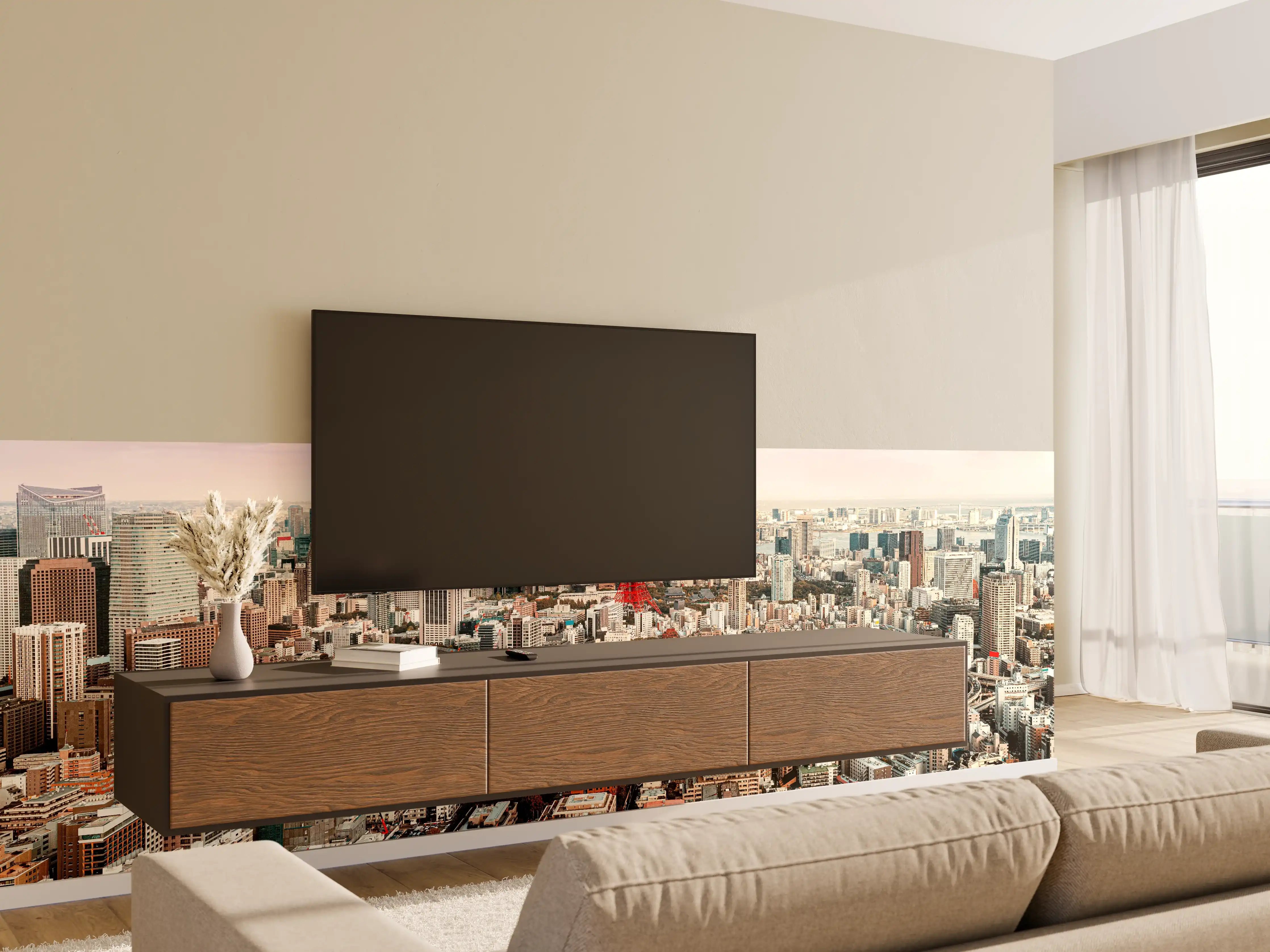 Wandverkleidung Wohnzimmer - Atemberaubende Skyline von Tokio bei Sonnenuntergang