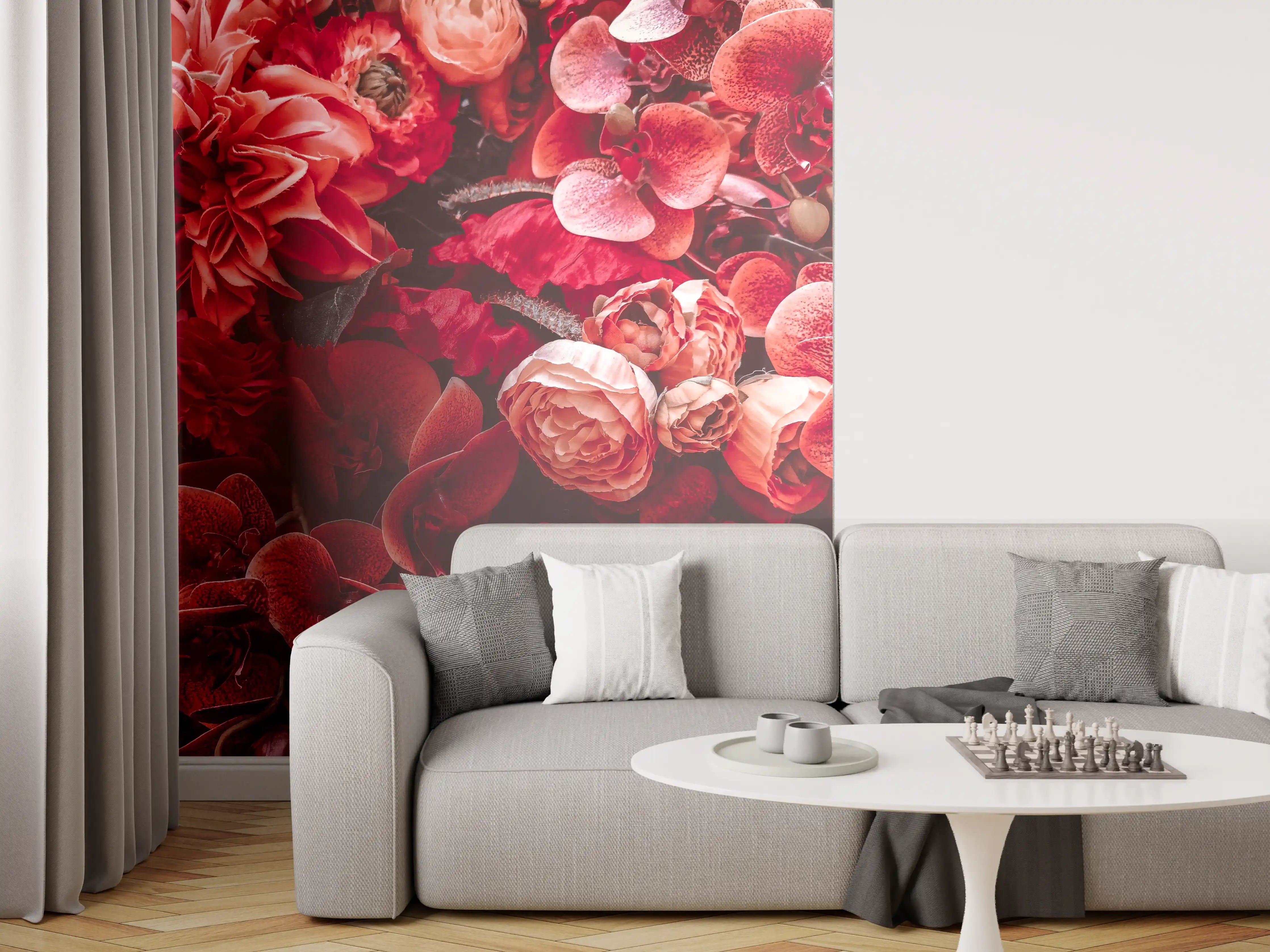Wandverkleidung Wohnzimmer - Atemberaubende rote Blumenpracht