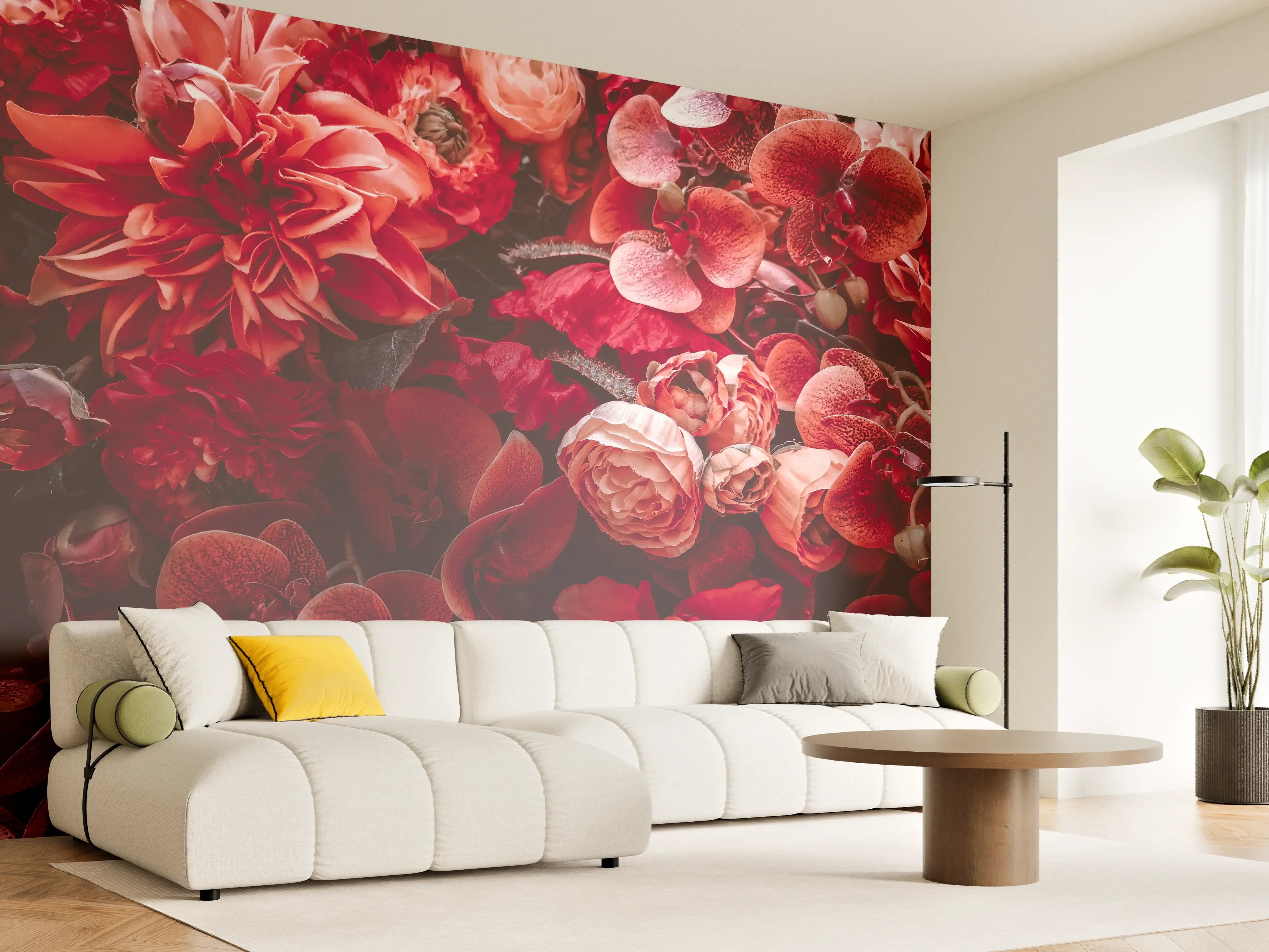 Wandverkleidung Wohnzimmer - Atemberaubende rote Blumenpracht