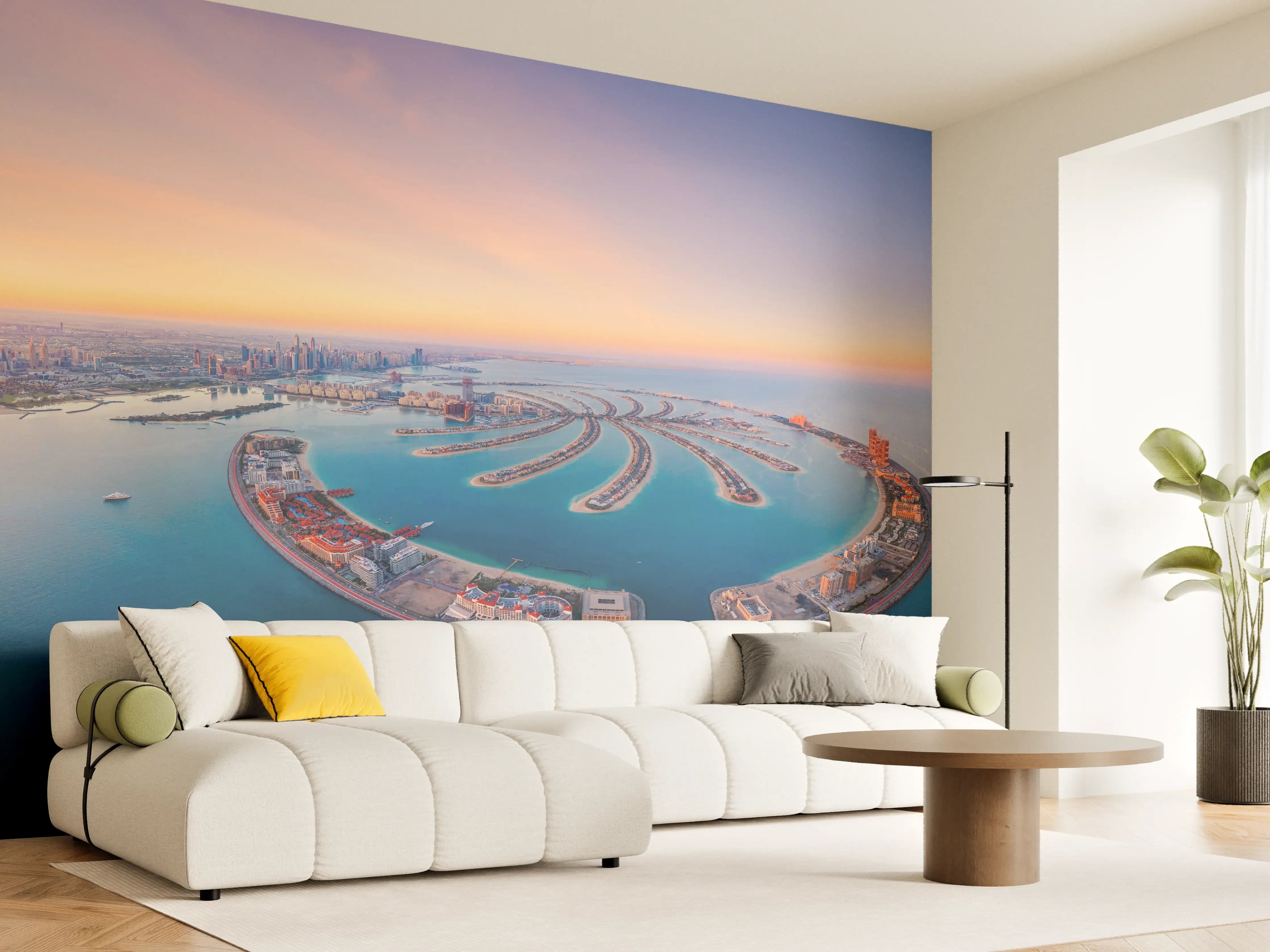 Wandverkleidung Wohnzimmer - Atemberaubender Blick auf Dubai Creek mit Palm Jumeirah