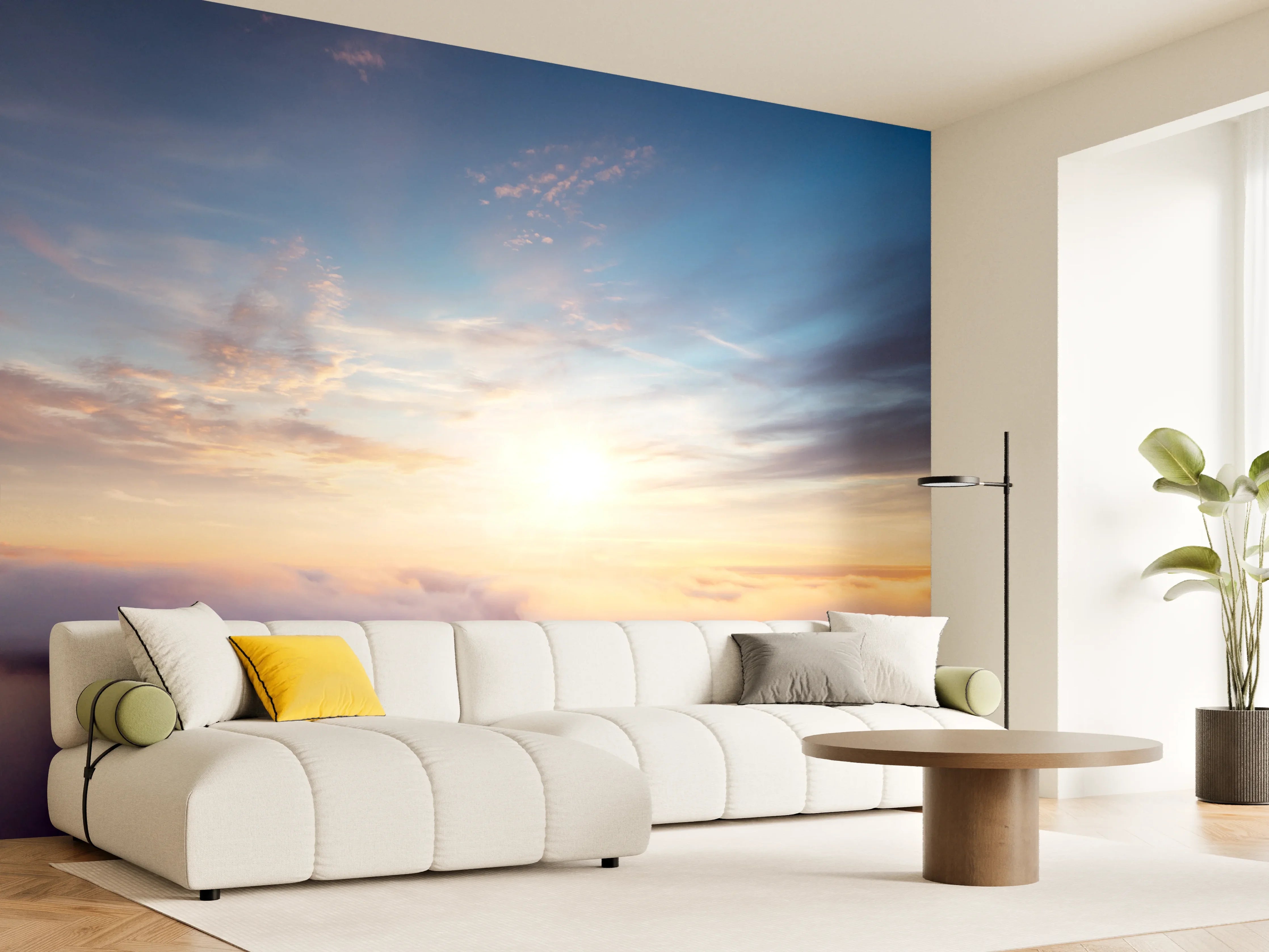 Wandverkleidung Wohnzimmer - Atemberaubender Sonnenaufgang über den Wolken