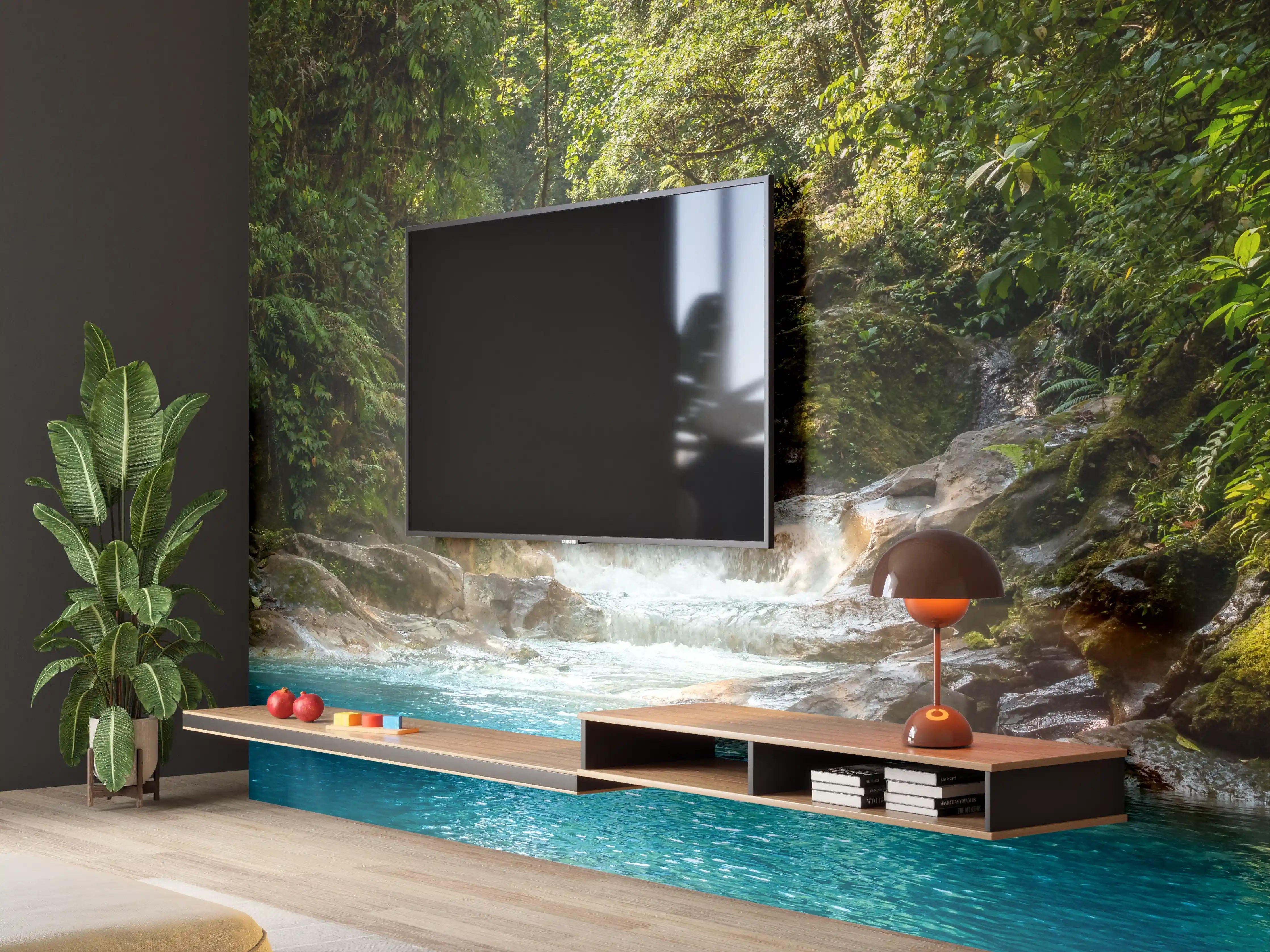 Wandverkleidung Wohnzimmer - Attraktiver Wasserfall in Naturkulisse