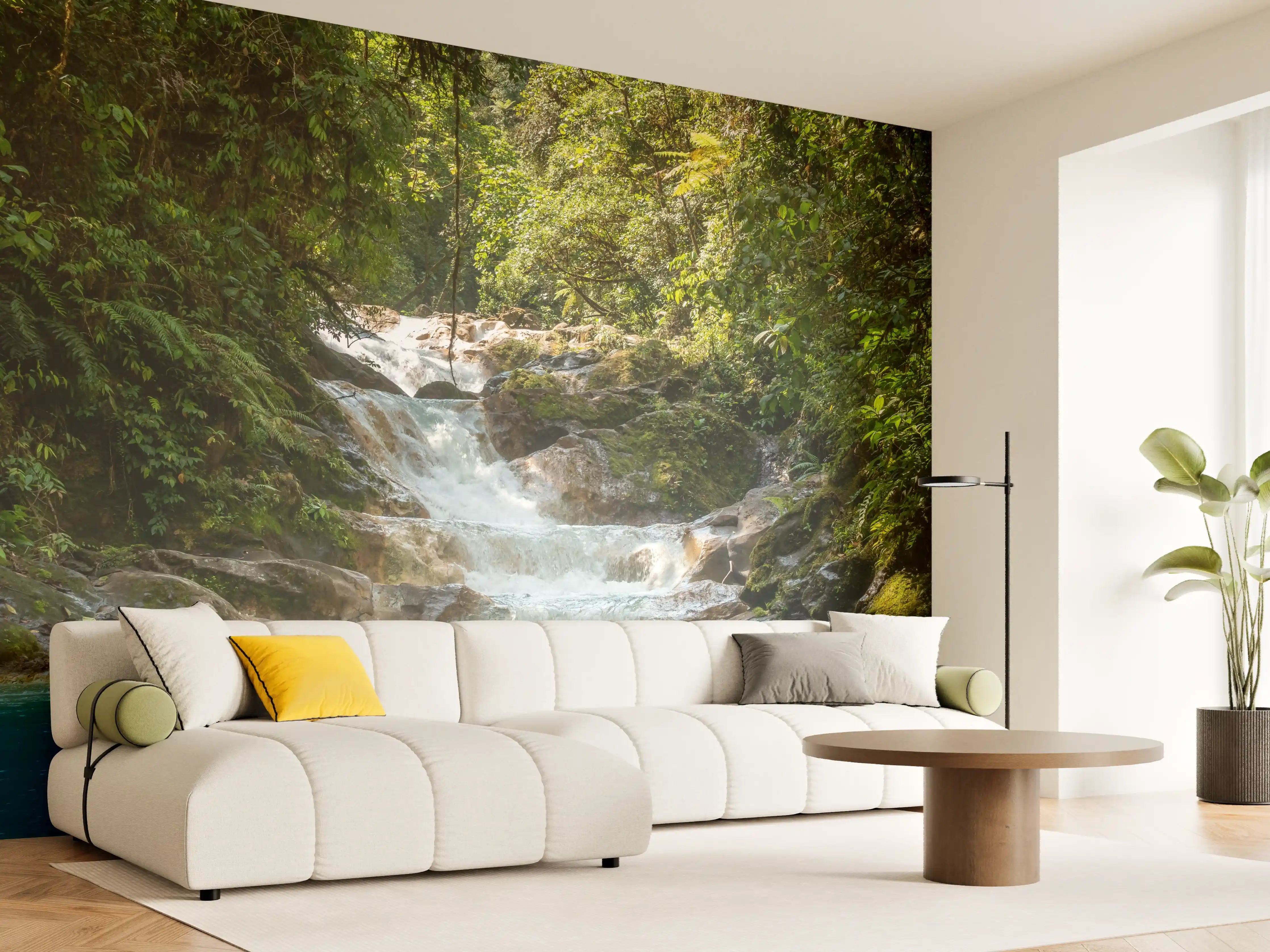 Wandverkleidung Wohnzimmer - Attraktiver Wasserfall in Naturkulisse