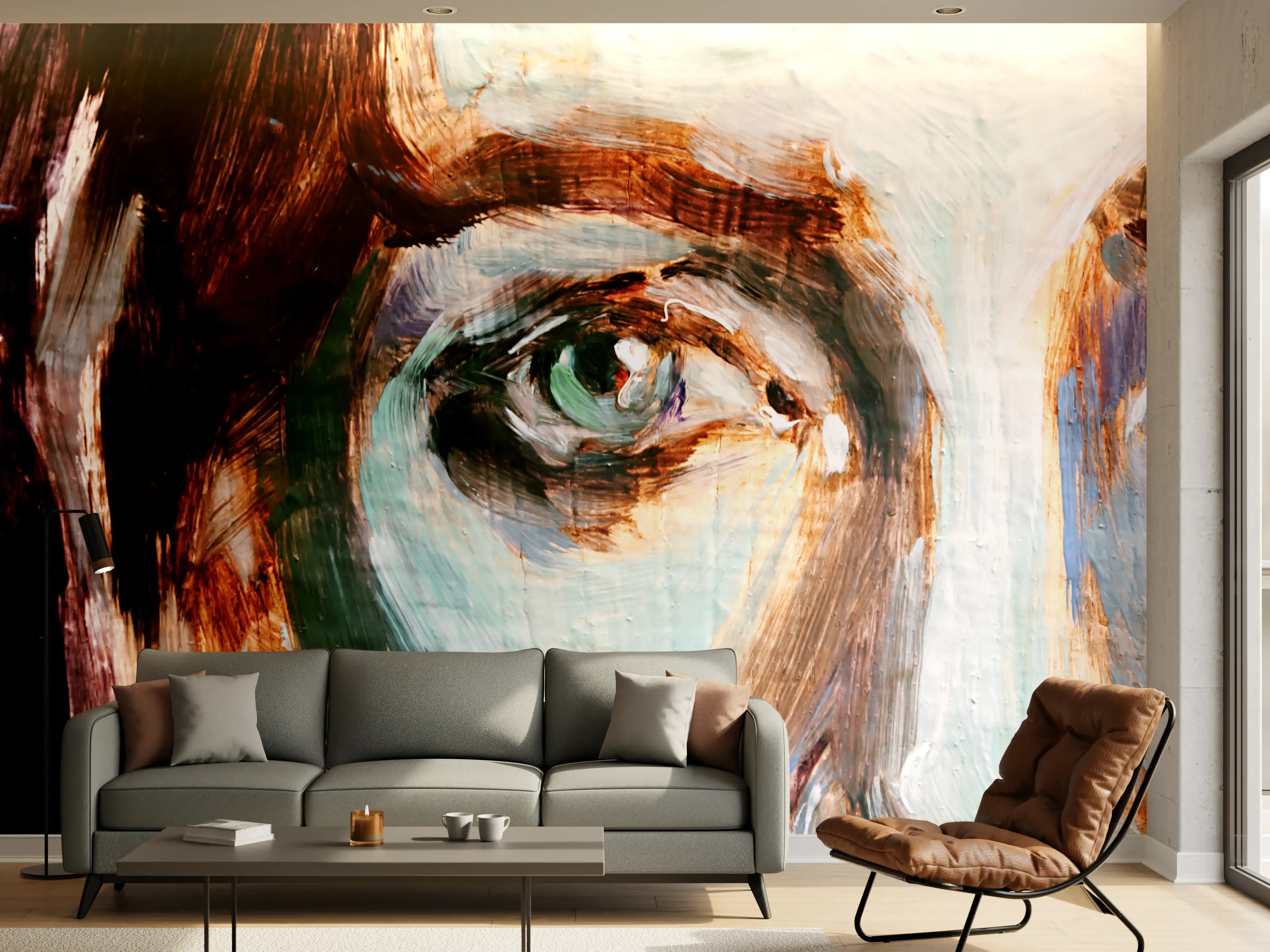 Wandverkleidung Wohnzimmer - Ausdrucksstarkes Porträt mit intensiven Augen