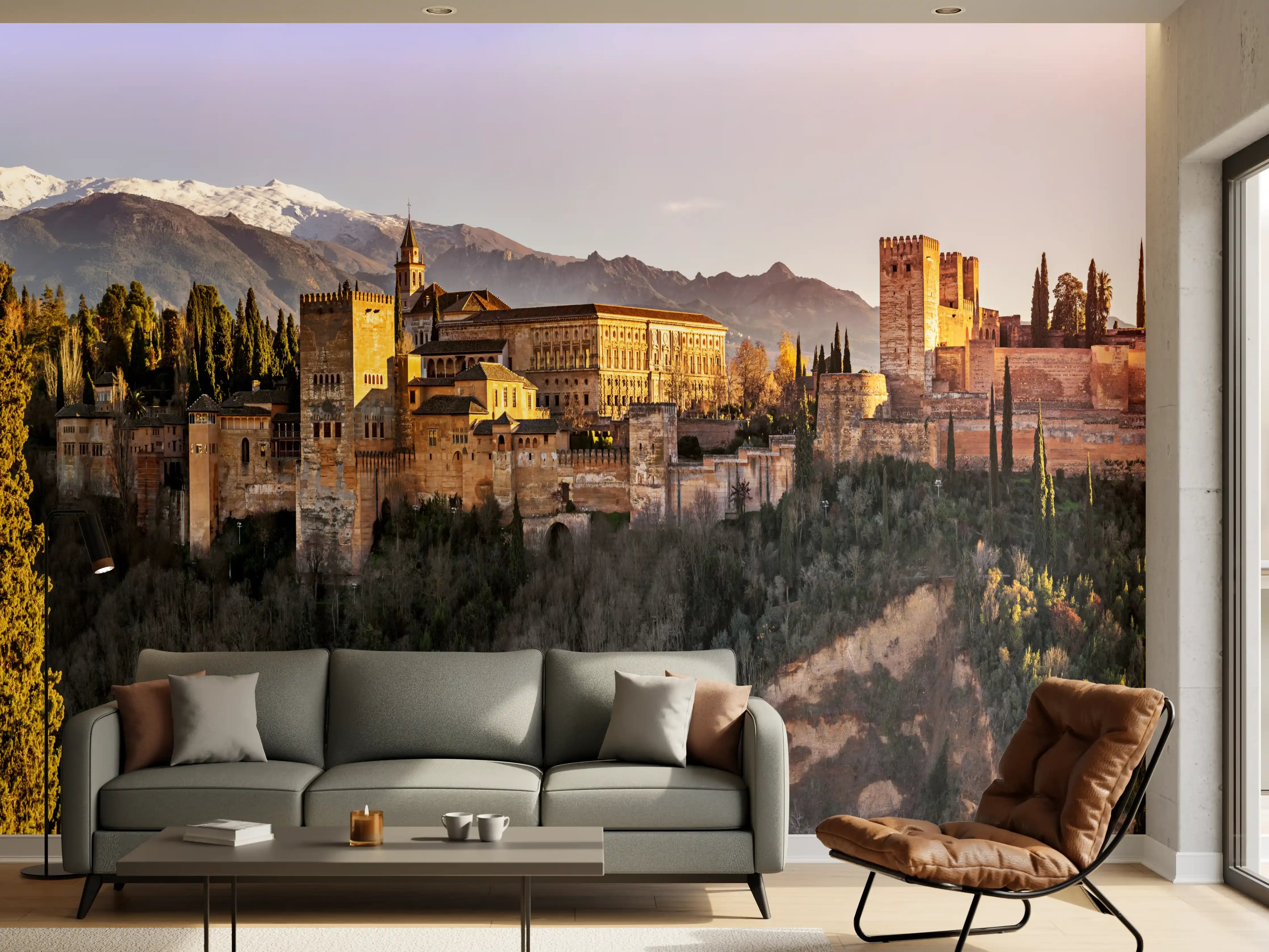 Wandverkleidung Wohnzimmer - Aussicht auf Alhambra mit Comares-Turm