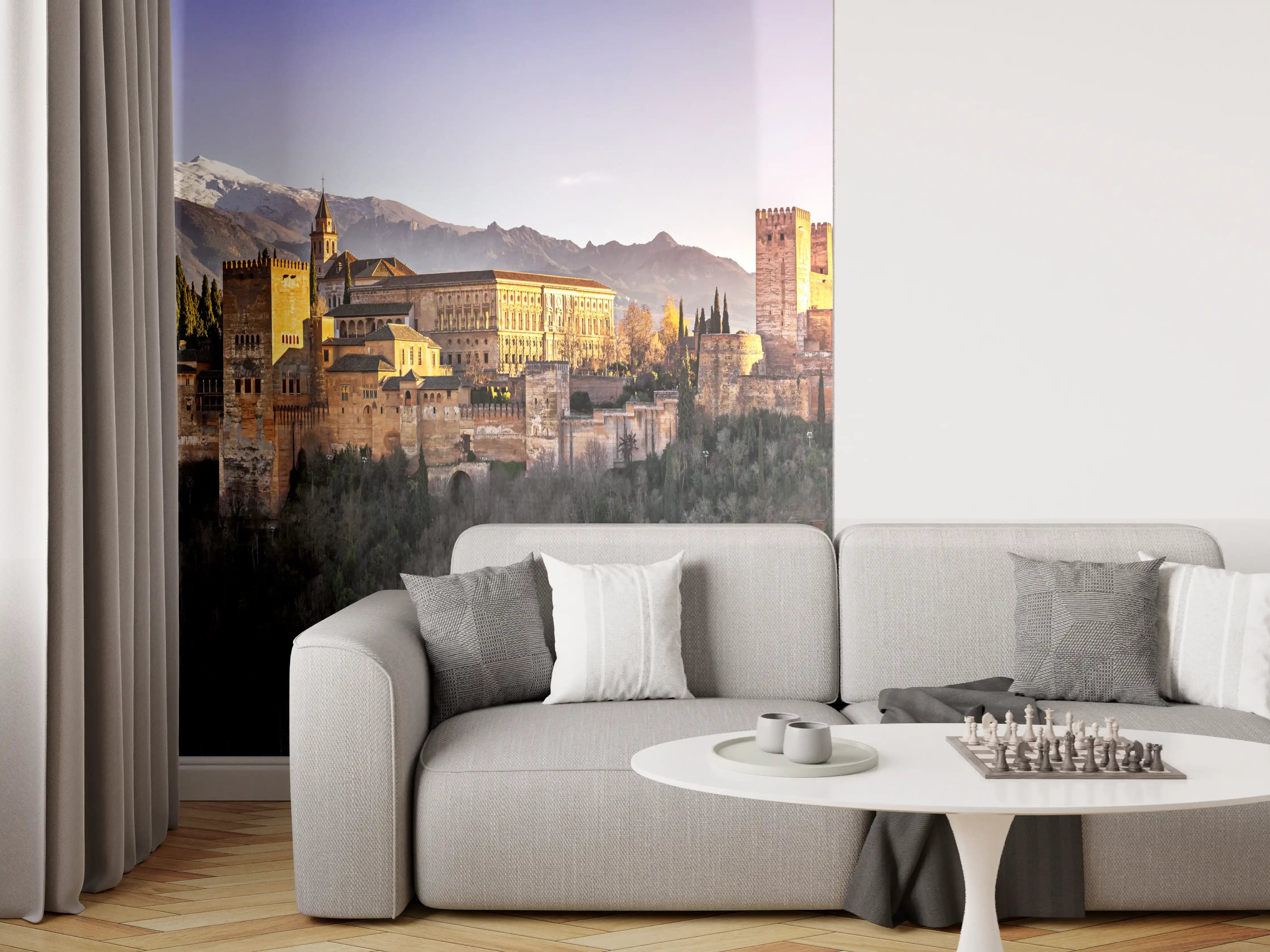 Wandverkleidung Wohnzimmer - Aussicht auf Alhambra mit Comares-Turm