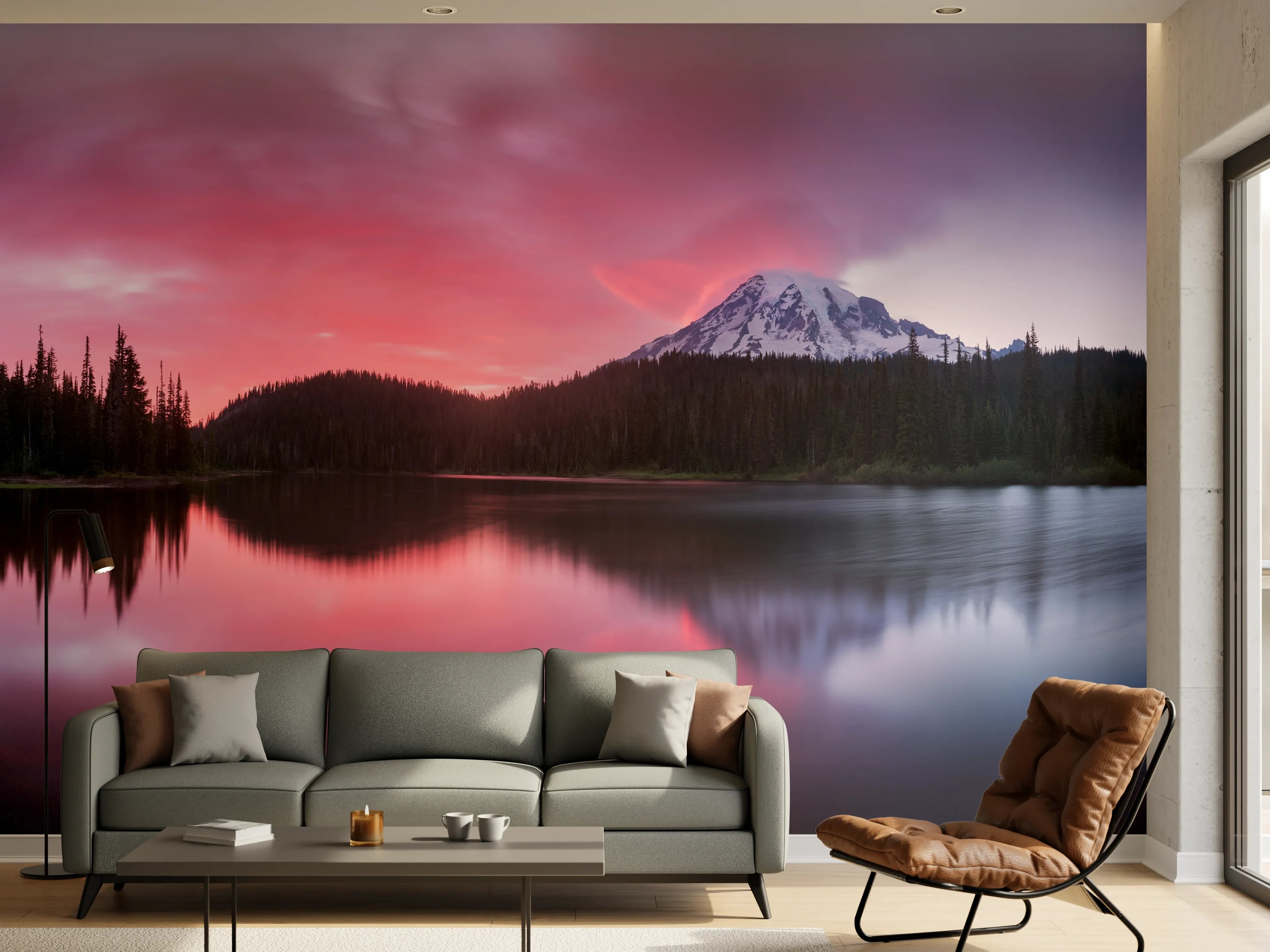 Wandverkleidung Wohnzimmer - Aussicht auf den Mount Rainier
