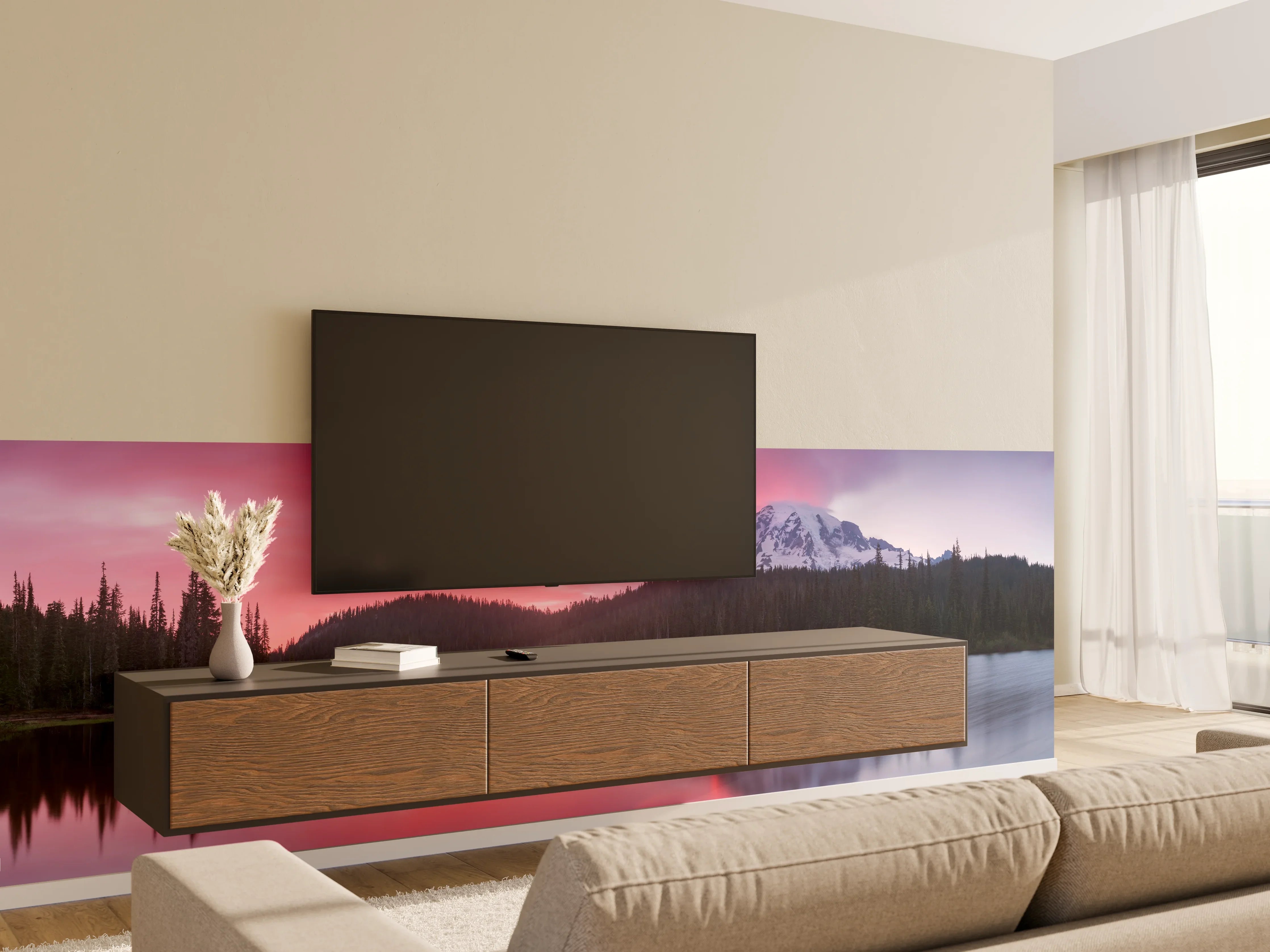 Wandverkleidung Wohnzimmer - Aussicht auf den Mount Rainier
