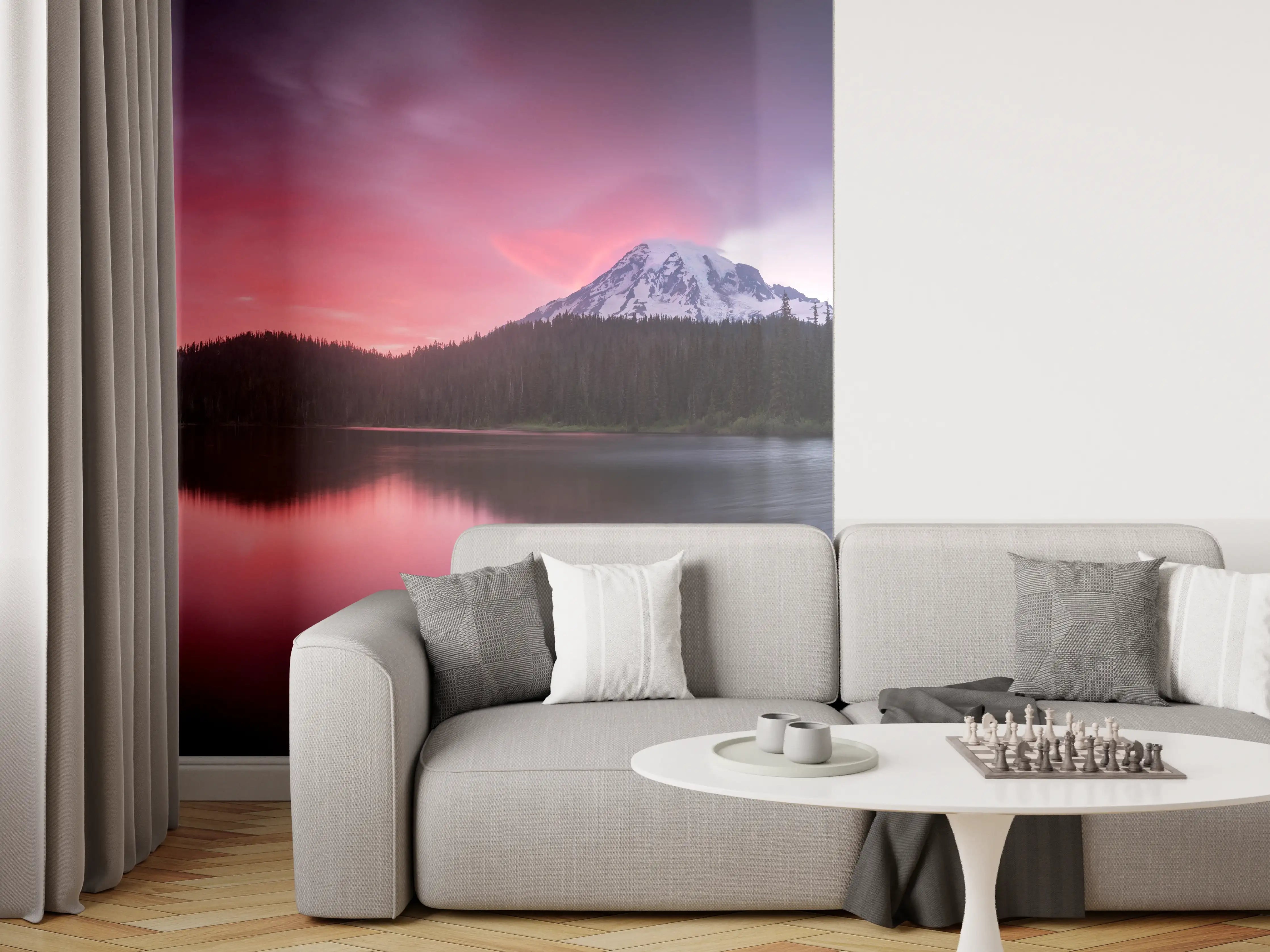 Wandverkleidung Wohnzimmer - Aussicht auf den Mount Rainier
