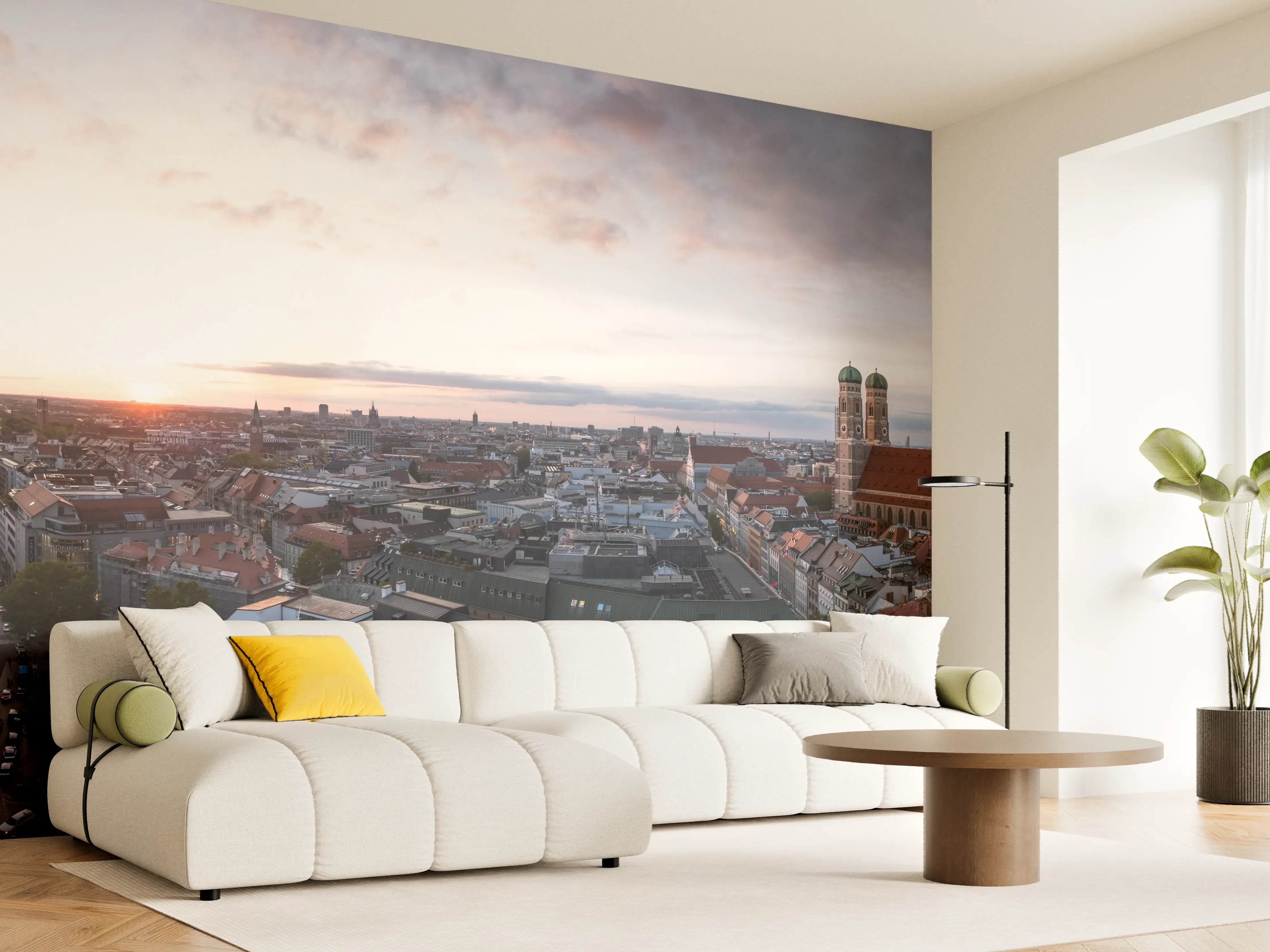 Wandverkleidung Wohnzimmer - Aussicht über München mit Frauenkirche und Rathaus