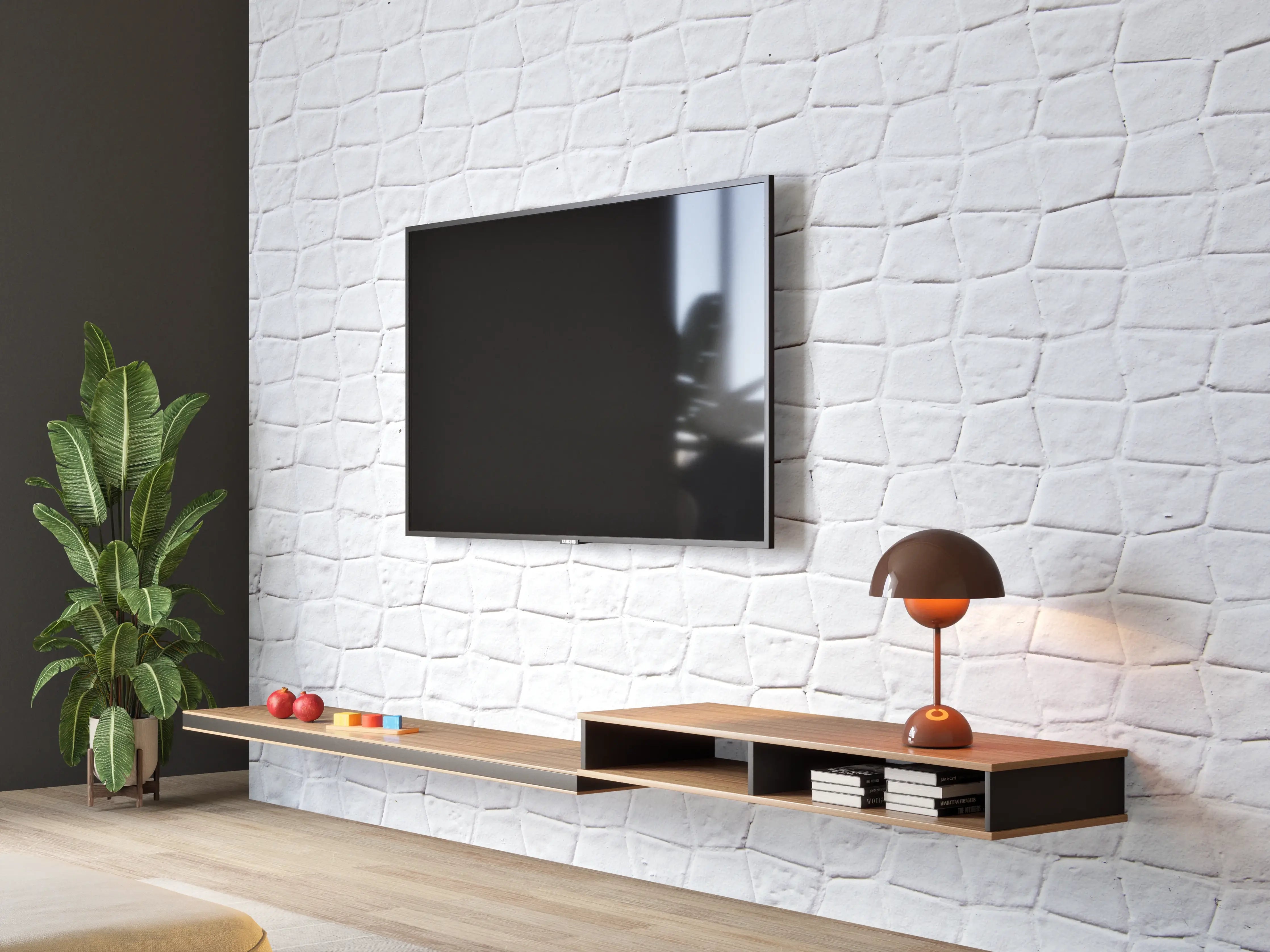 Wandverkleidung Wohnzimmer - Backsteinmauertextur mit rissigen Fliesen