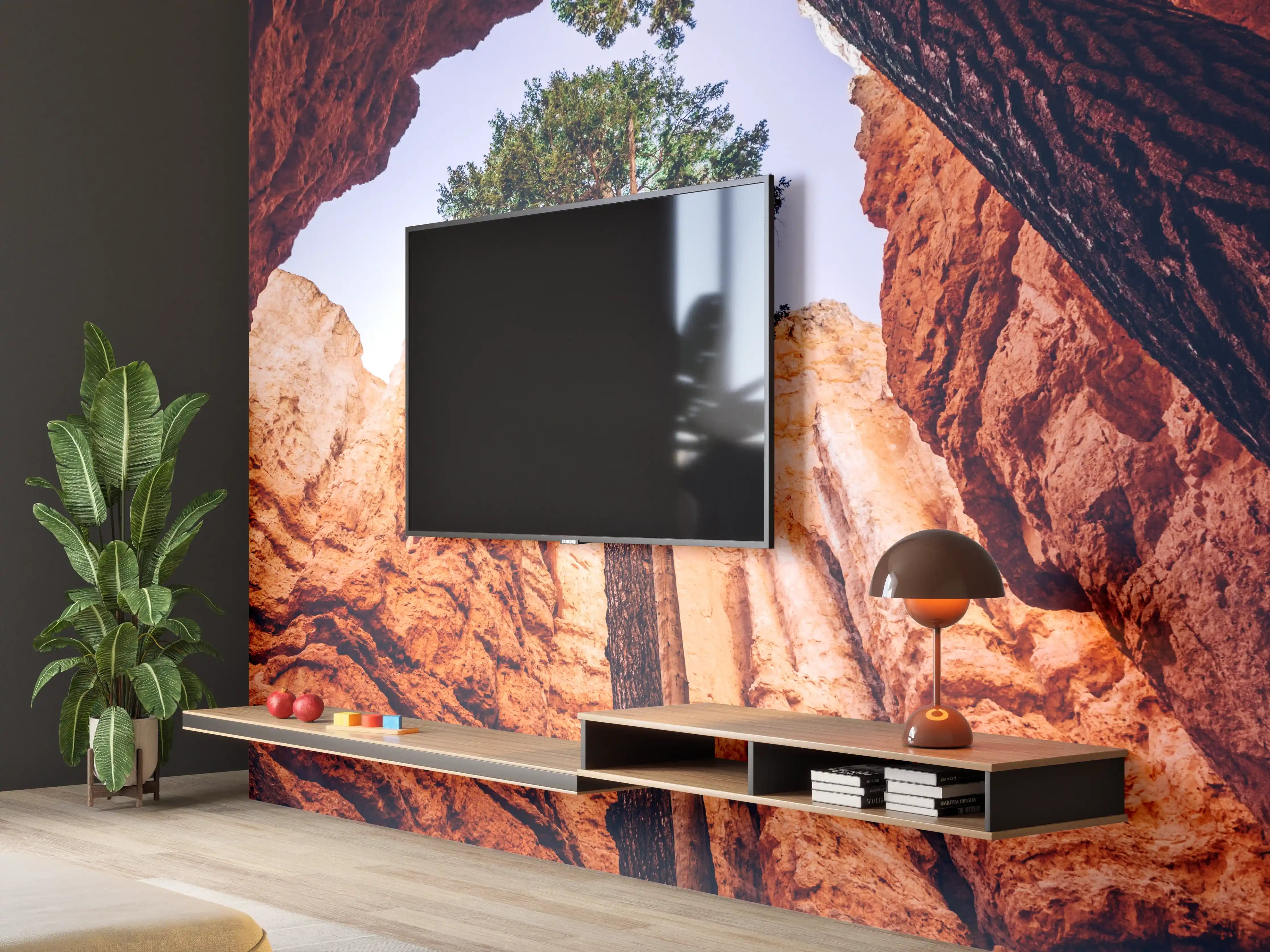 Wandverkleidung Wohnzimmer - Bahnbrechende Naturaufnahme eines Baums in einer roten Canyonlandschaft