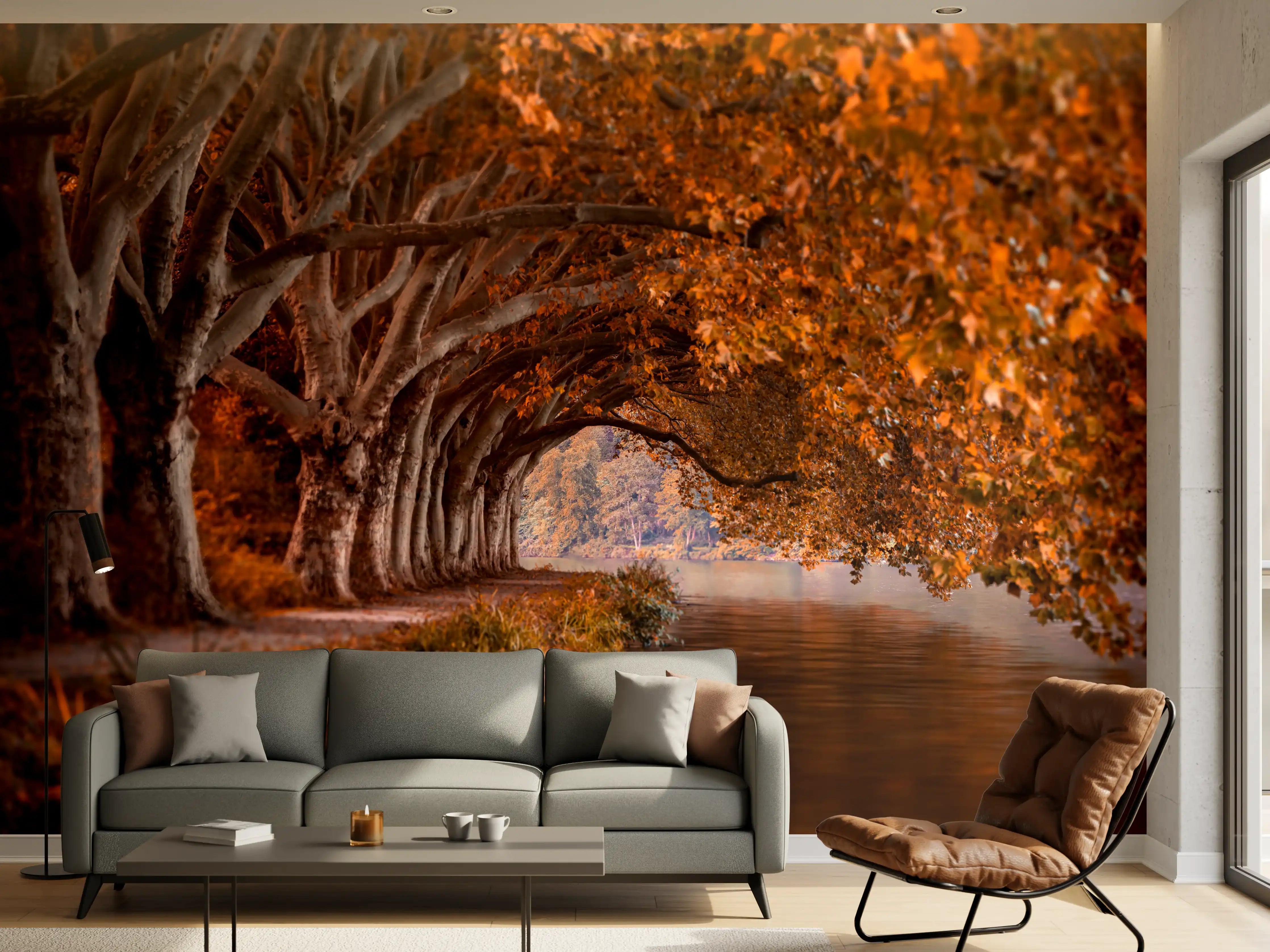 Wandverkleidung Wohnzimmer - Baldeneysee in Essen im Herbst