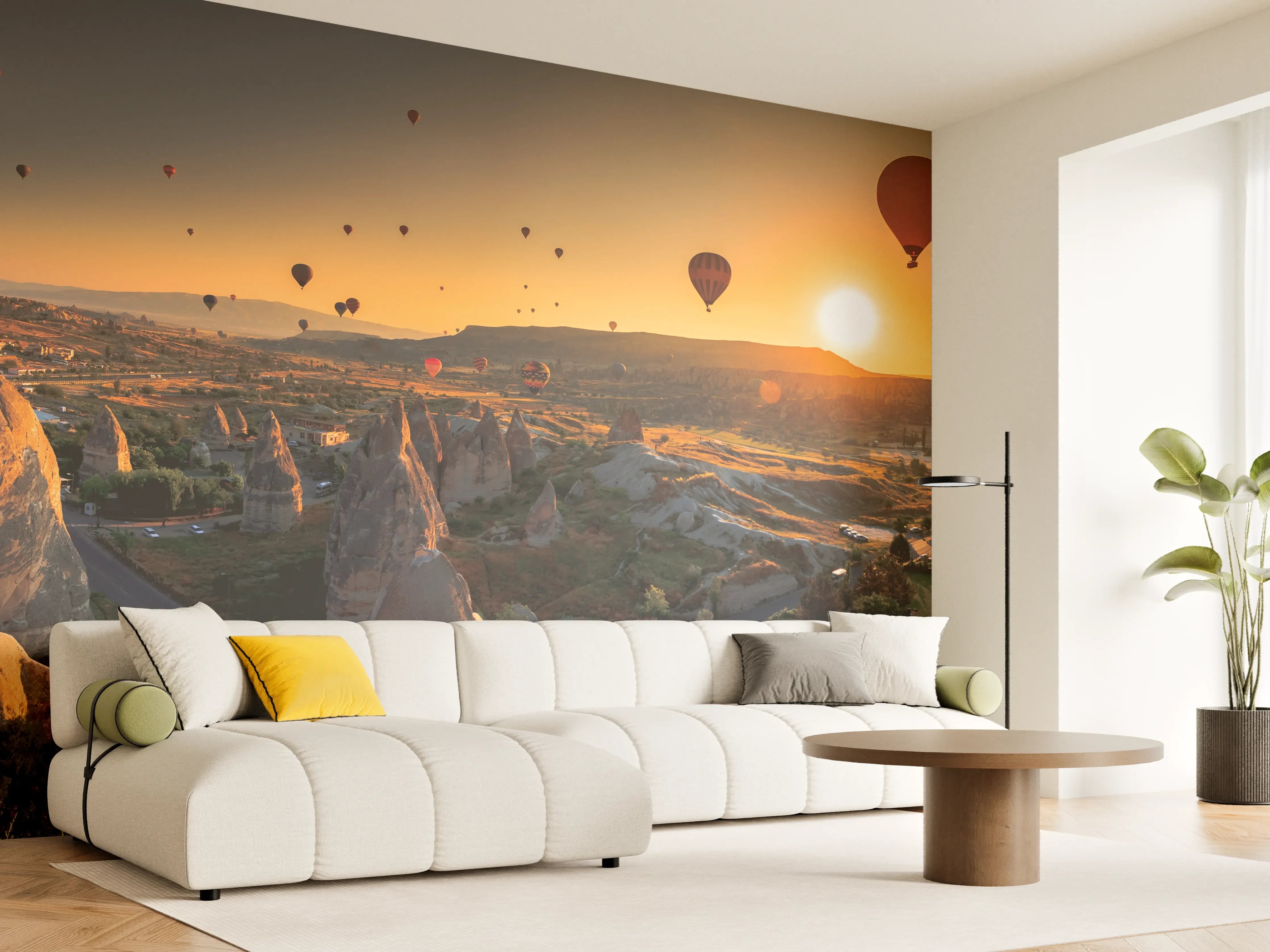 Wandverkleidung Wohnzimmer - Ballonfahrt bei Sonnenaufgang über Kappadokien