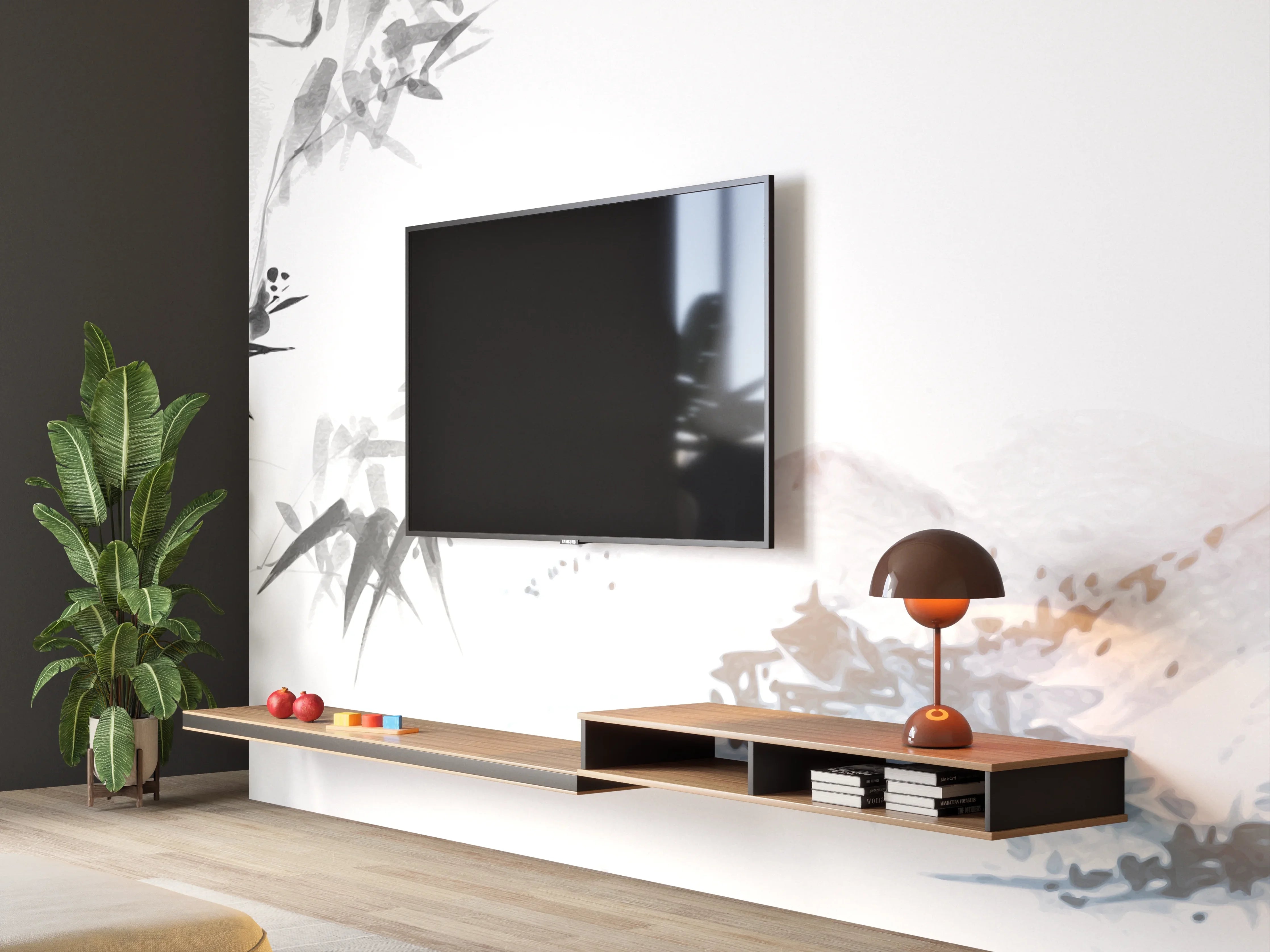Wandverkleidung Wohnzimmer - Bambus Malerei Berglandschaft