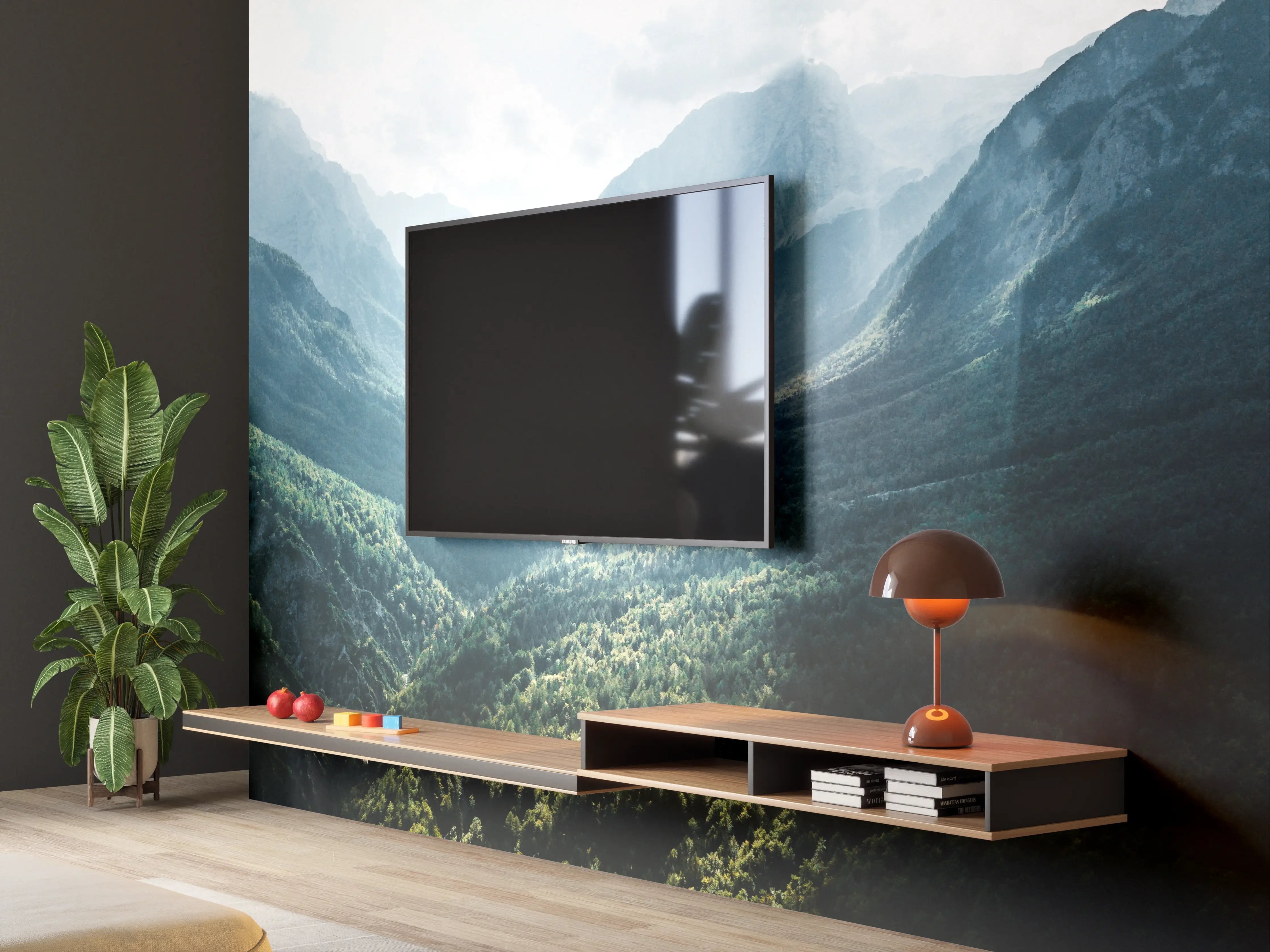 Wandverkleidung Wohnzimmer - Beeindruckende Berglandschaft mit Sonnenstrahlen