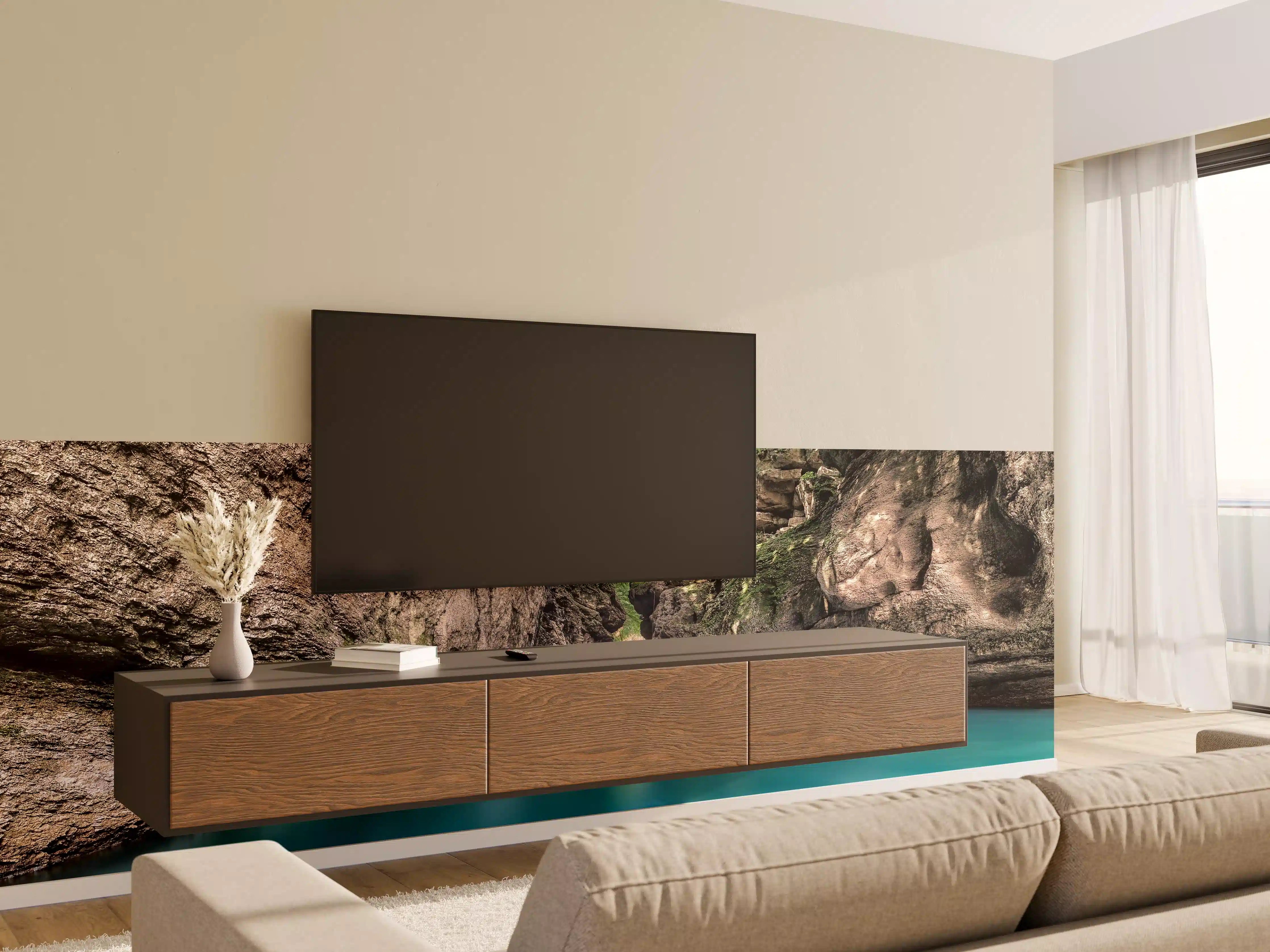 Wandverkleidung Wohnzimmer - Beeindruckende Canyonszene mit türkisblauem Wasser