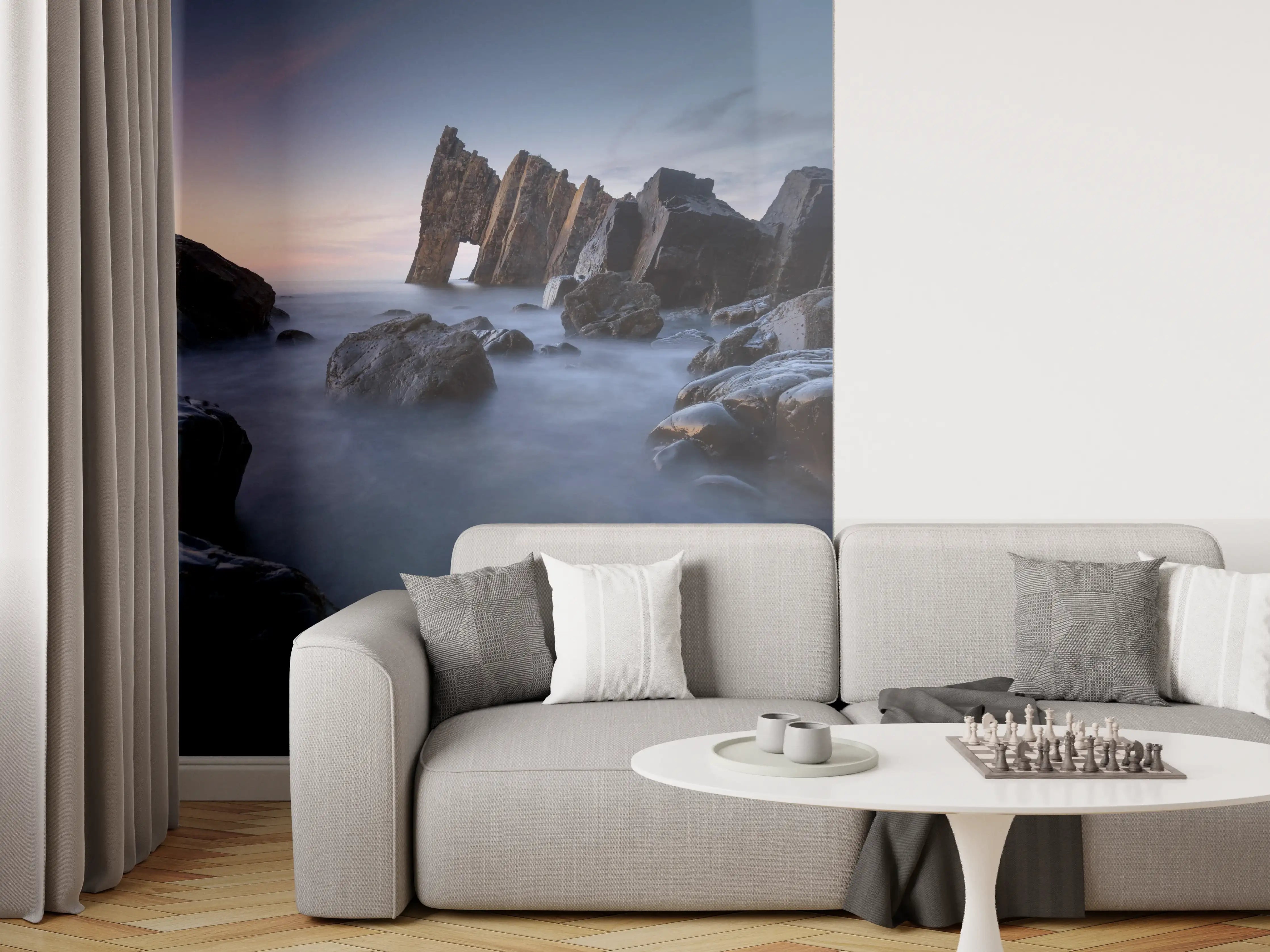 Wandverkleidung Wohnzimmer - Beeindruckende Küstenlandschaft bei Sonnenuntergang